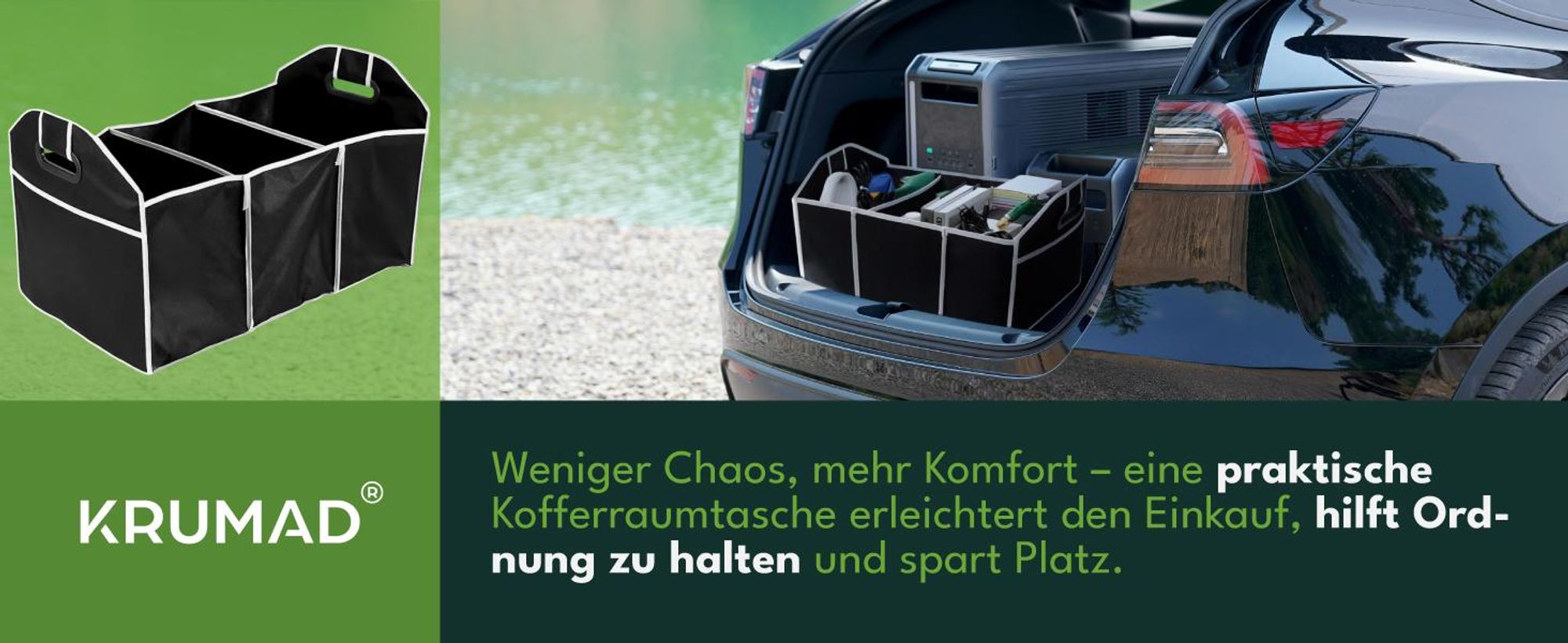 KRUMAD Kofferraum Organizer faltbar, stabiler Auto Organizer für Kofferraum, Einkauf & Camping, leichte Aufbewahrungsbox mit Griffen, schwarz