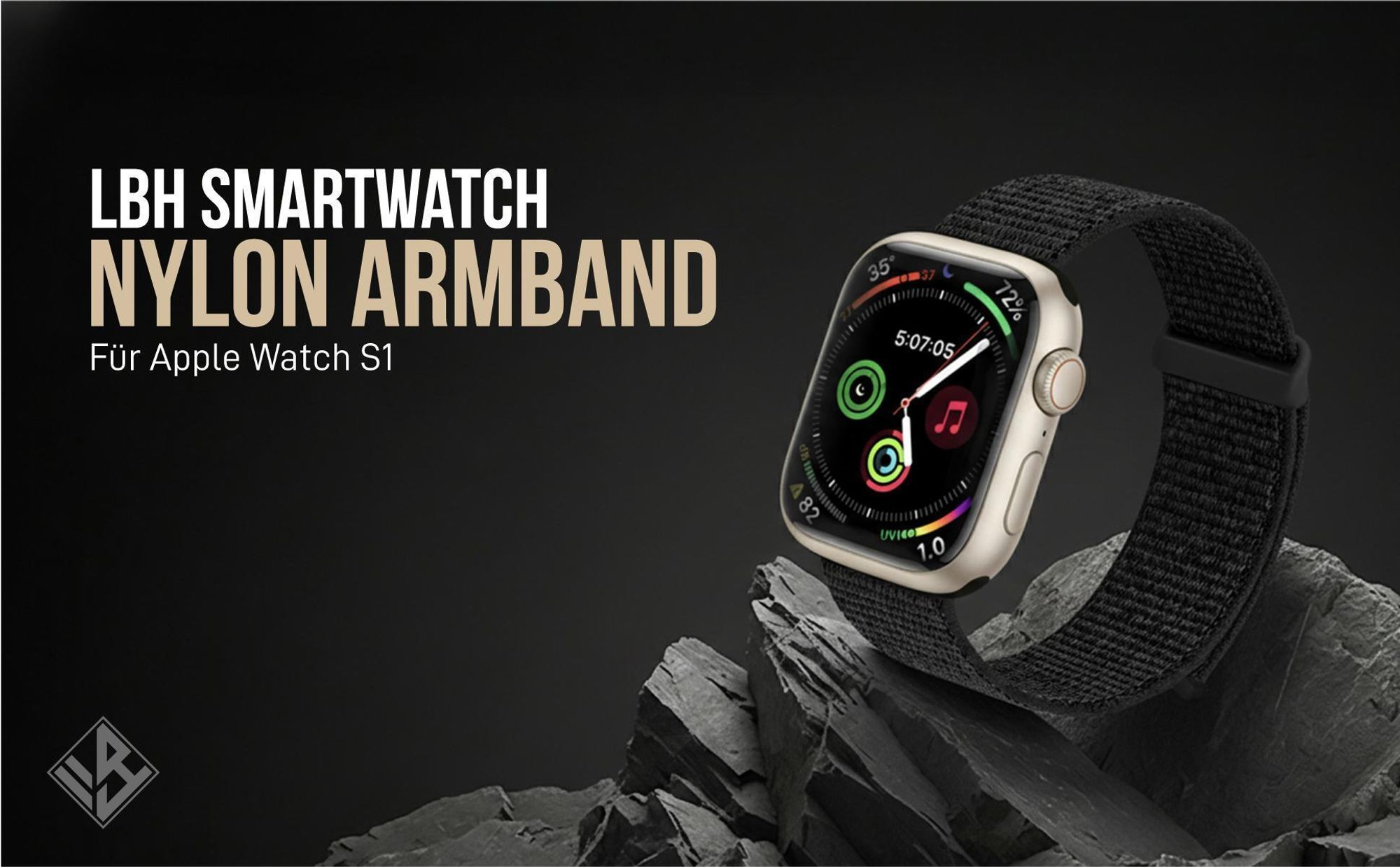 Schwarzes Armband für Apple Watch Series 1 42mm mit Klettverschluss