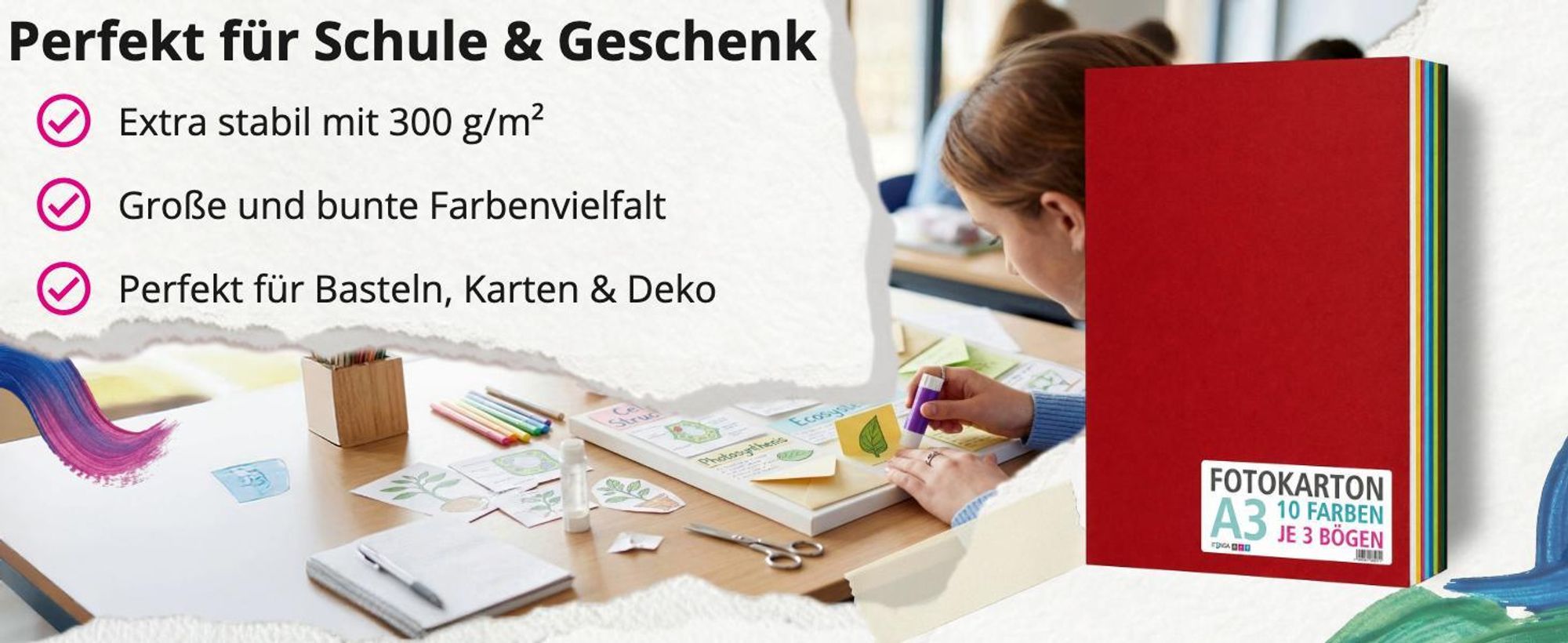 itenga Fotokarton - DIN A3 - 300 g/qm 30 Blatt - 10 Standardfarben - pro Farben je 3 Blatt