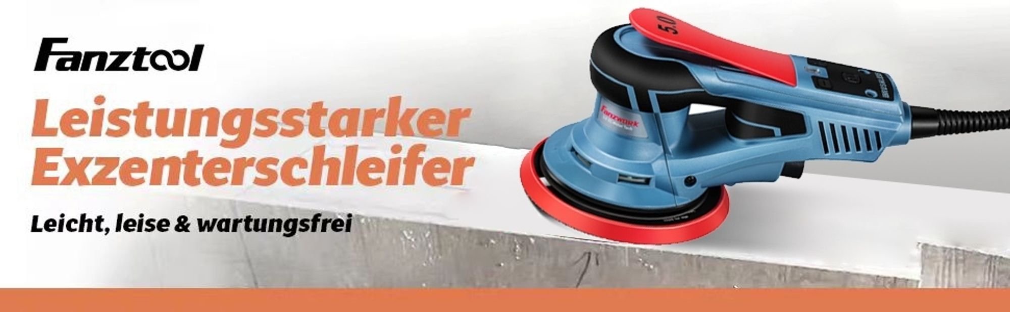 Bürstenloser Exzenterschleifer, 5mm Hub, 150mm Klett-Schleifteller, 350W Bürstenloser EC-Motor, 15x Schleifpapier, Tragkoffer FANZWORK