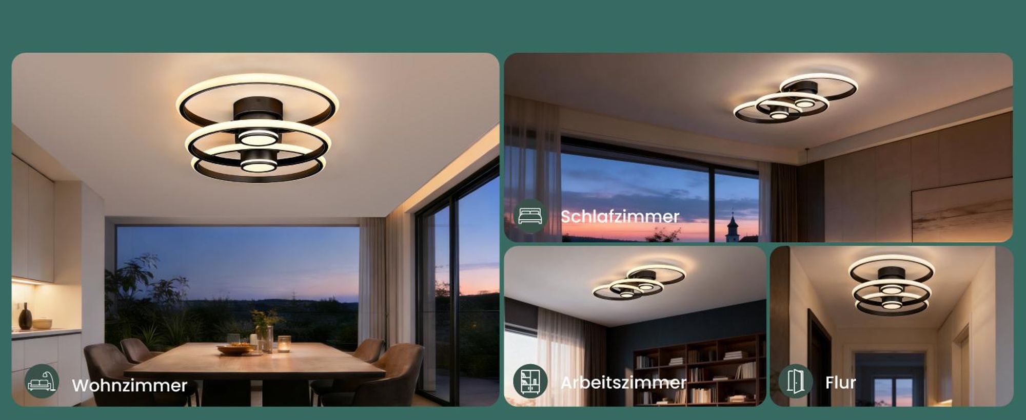 Mai & Mai LED Deckenleuchte Deckenlampe mit Fernbedienung 75cm, Stufenlos dimmbar 3000-6400K, Zimmerlampe 70W Schwarz Alivetta25037