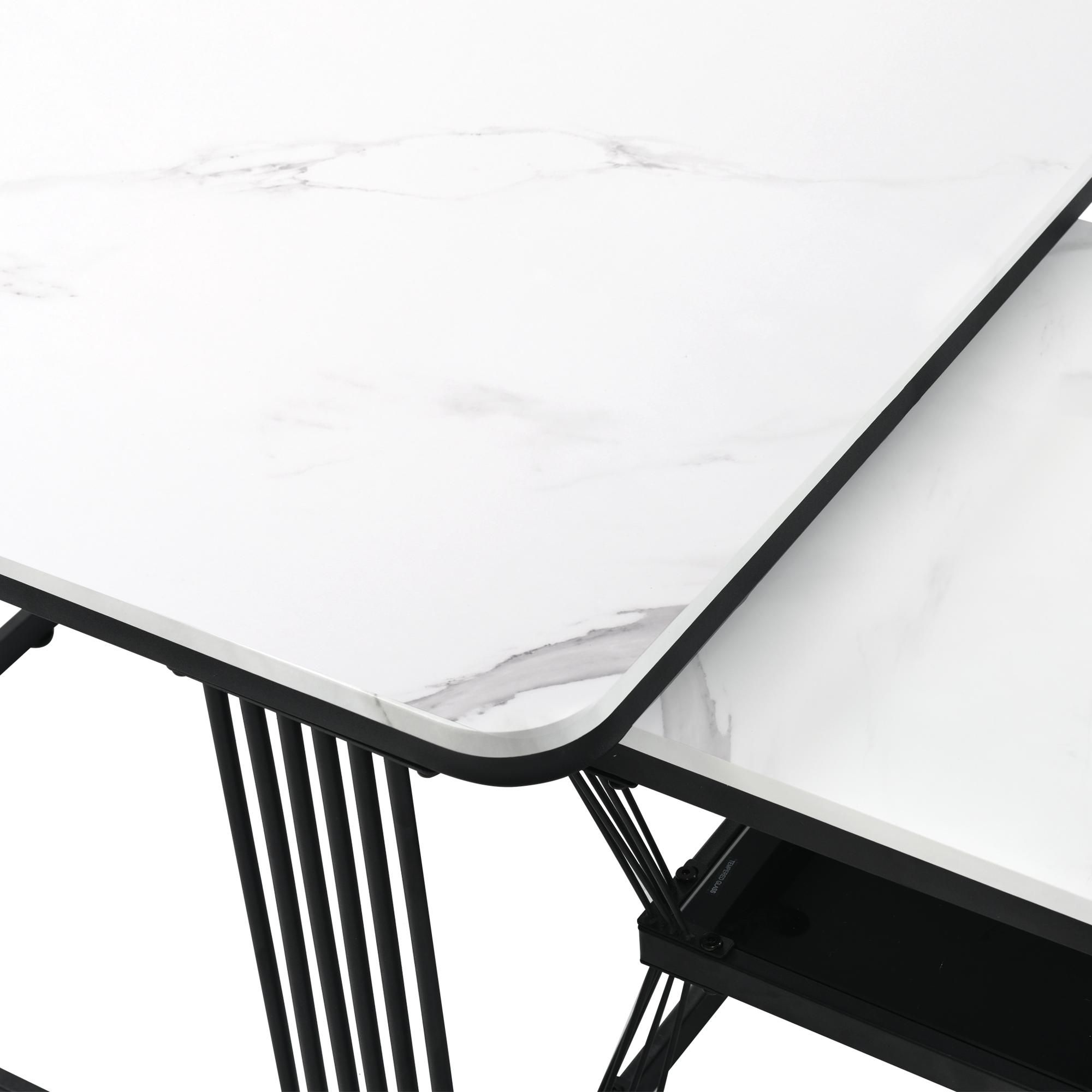 Merax 2er Set Couchtisch mit Marmormuster und Metallrahmen, Satztisch Beistelltisch Kaffeetisch, 65x45cm+45x39.5cm, Schwarz/Weiß