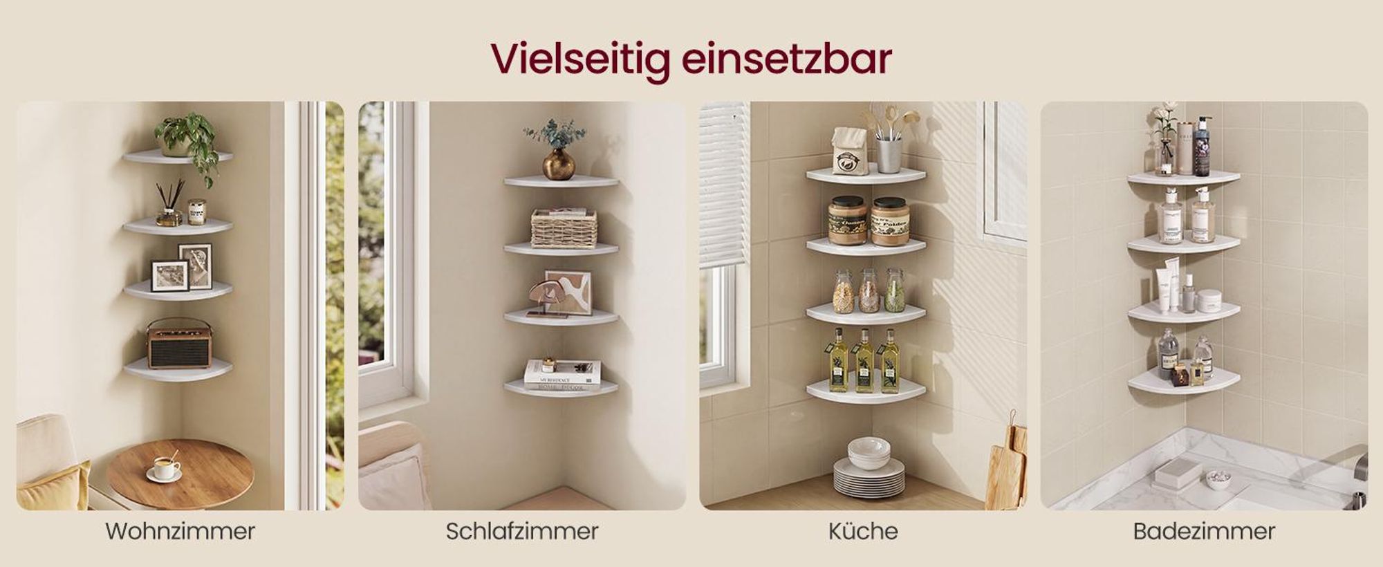 VASAGLE 2er Set Eckregal, Fächerförmiges Schweberegal für Schlafzimmer, 20 x 20 x 1,2 cm, Weiß