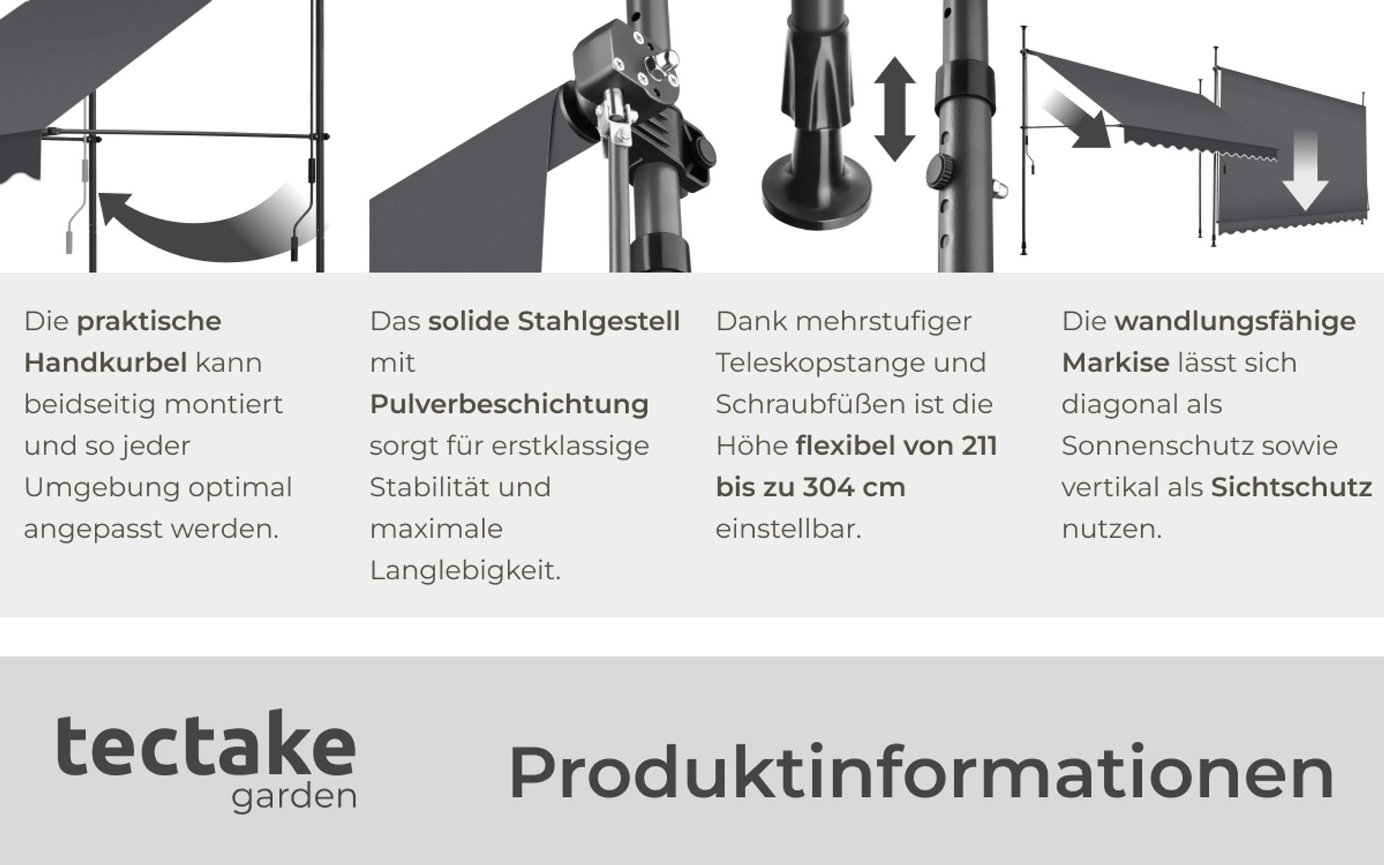 tectake® Klemmmarkise mit Handkurbel einfache Montage