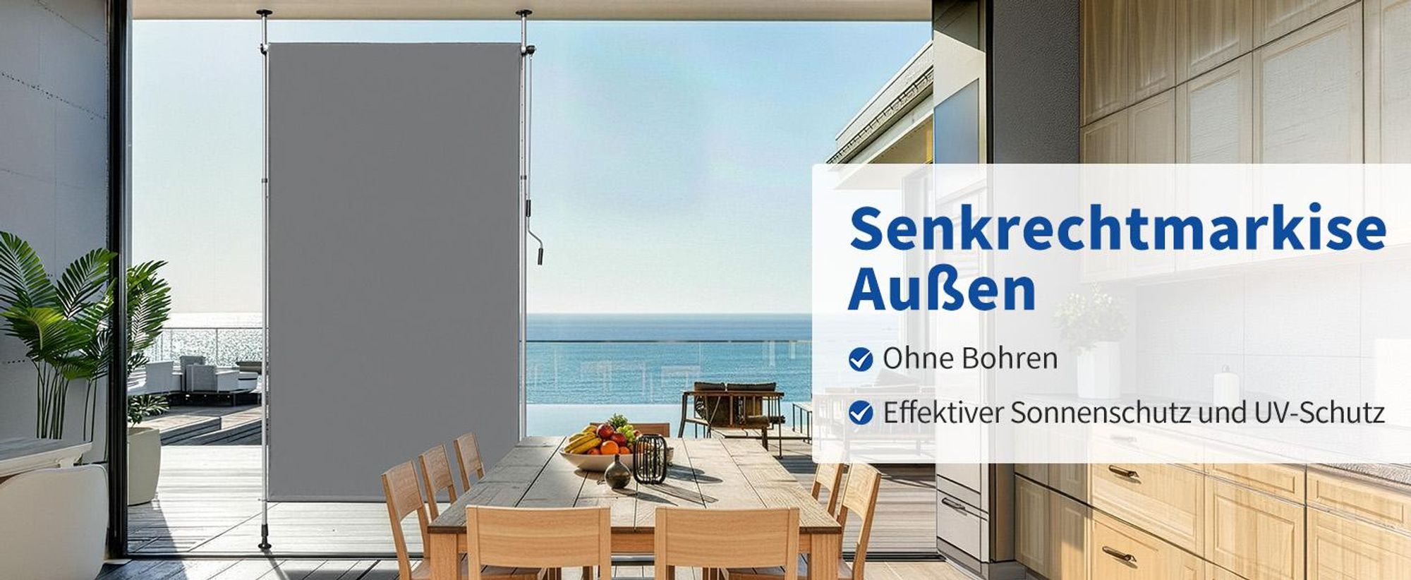 FCH Senkrechtmarkise Klemmmarkise 150x270x(210-310) cm Vertikalmarkise Balkonmarkise Sonnenmarkise Sonnenschutz, Sichtschutz, ausziehbar - Grau
