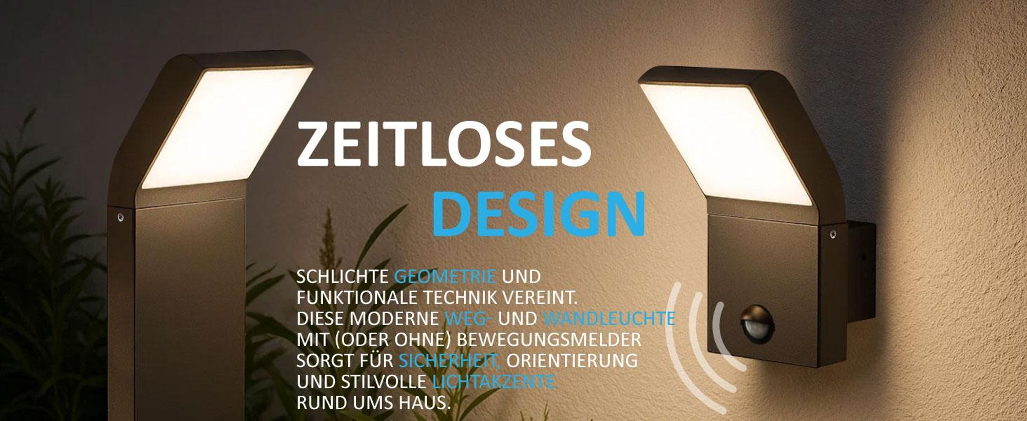 LED Außenwandleuchte mit Bewegungsmelder: Schwarz, Aluminium, 1504A1-BK