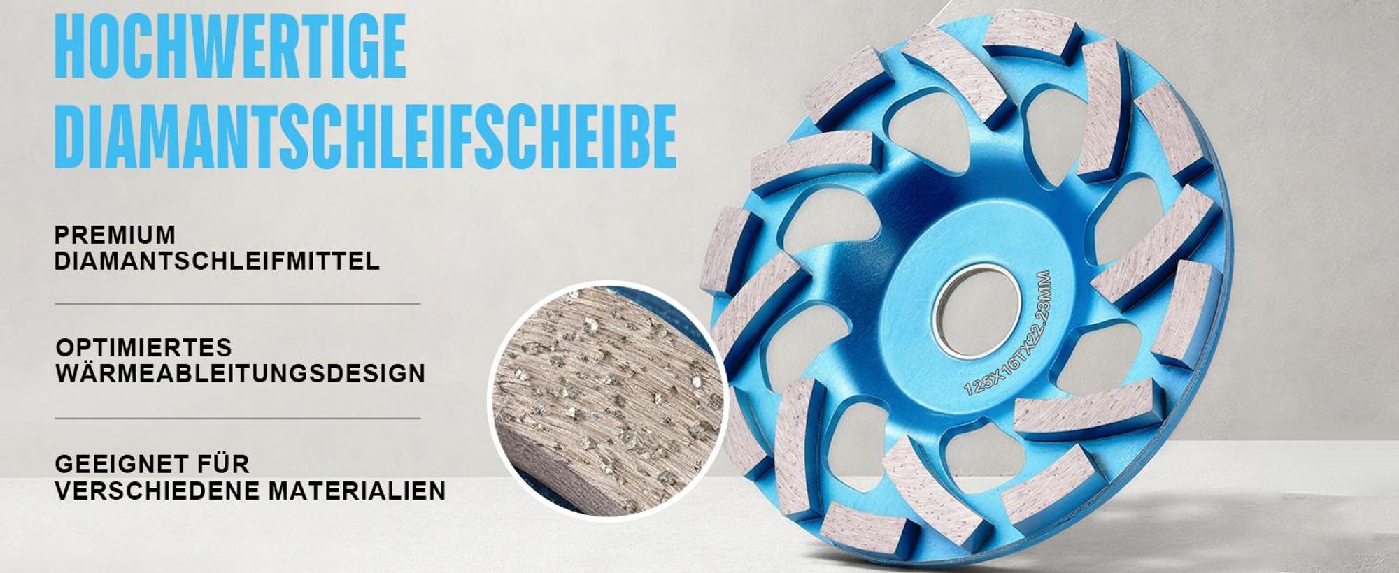 Diamant Schleiftopf 125 × 22,23 mm, Topfschleifer für Beton Naturstein Granit Ziegel Mauerwerk, 16 Turbo-Segmente Schleifscheibe für Winkelschleifer