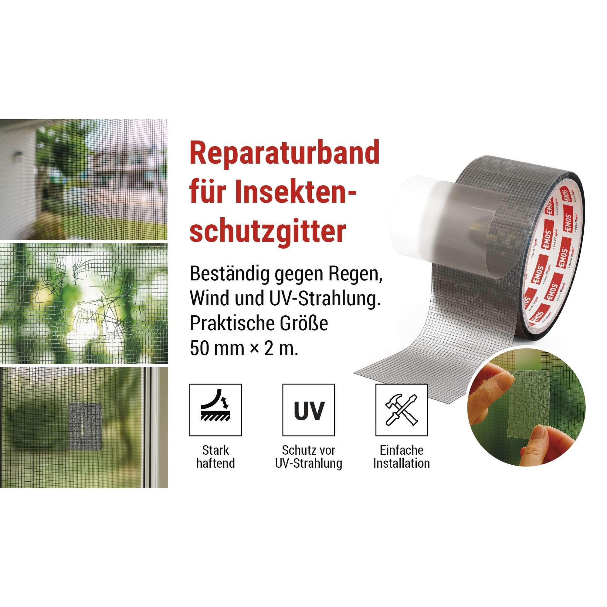 EMOS Fliegengitter Reparaturklebeband, 2m Rolle, Insektenschutz Reparaturband 5cm x 1 mm, selbstklebend, UV-beständig, transparent, F6210