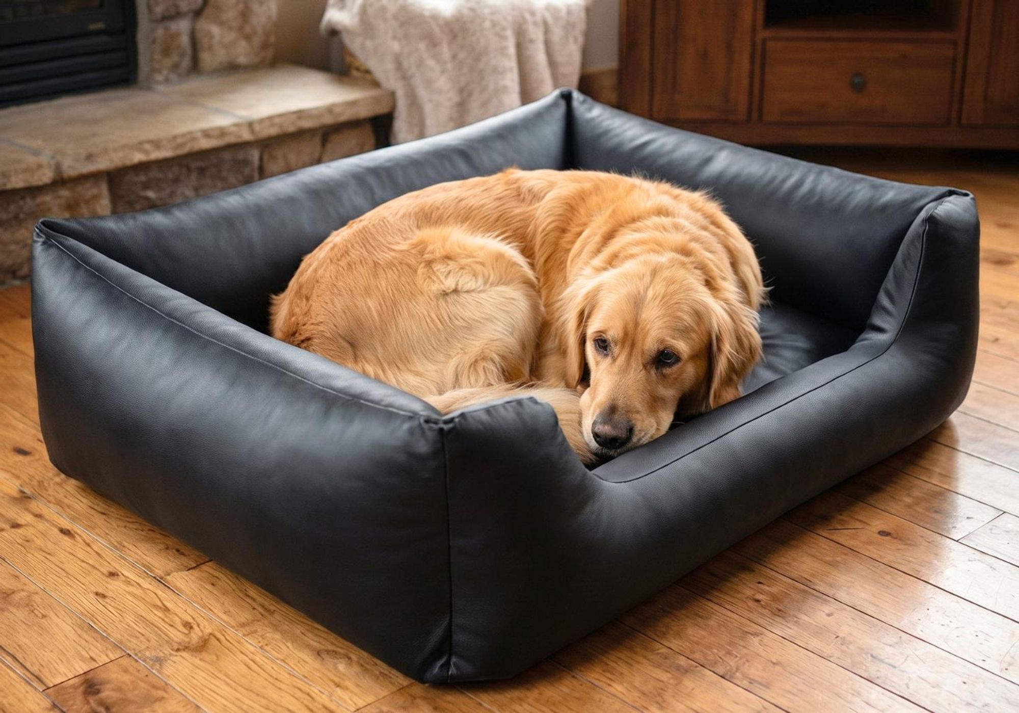 Orthopädisches Hundebett aus Kunstleder MARIO – Premium Hundebett für große und sehr große Hunde