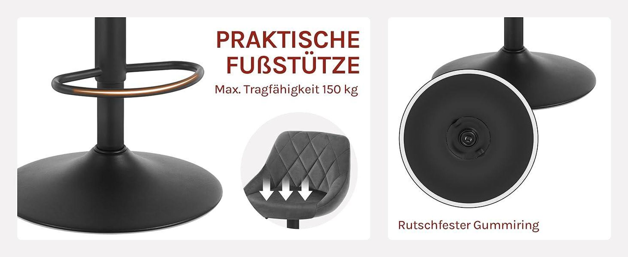 WOLTU Barhocker Barstuhl, Gute gepolsterte Sitzfläche aus Samt, Höhenverstellbar, 360° Drehbar, Dunkelgrau