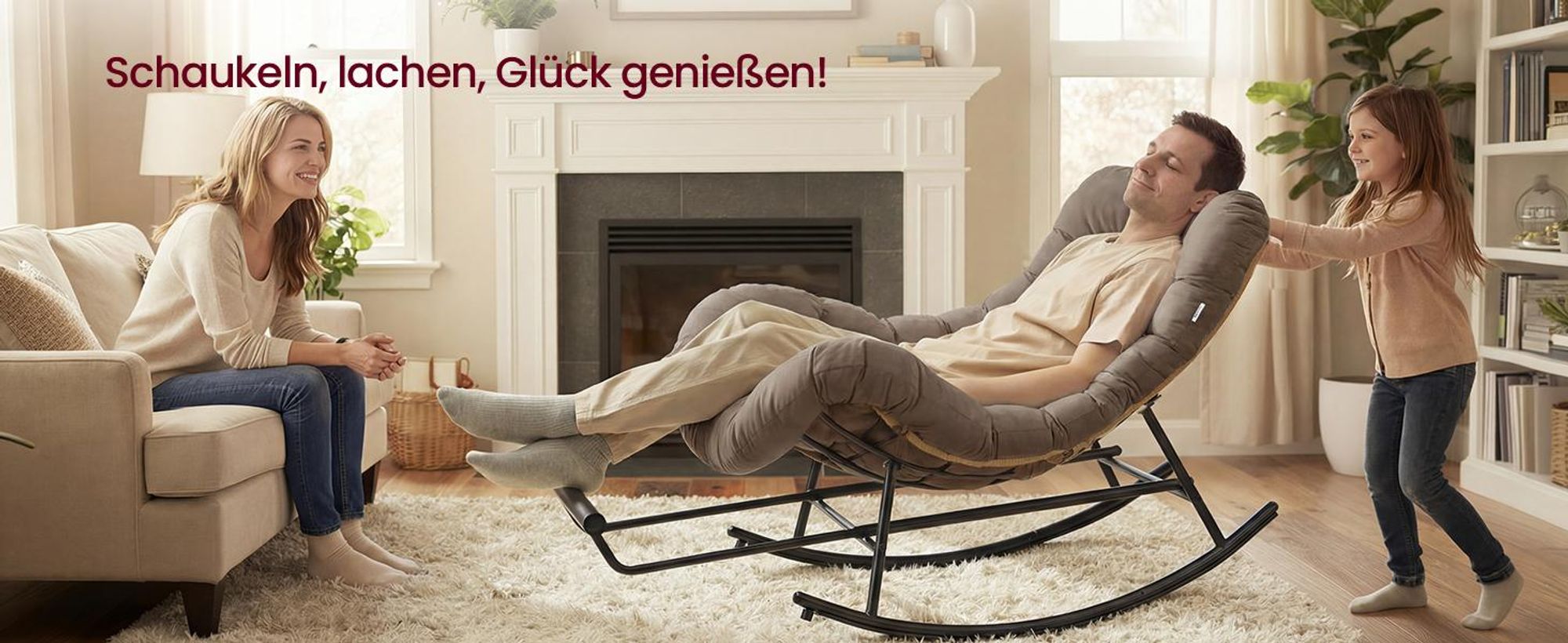 VASAGLE Relaxsessel mit ausziehbarer Fußstütze, Schaukelsessel, abnehmbares Kissen, Stahlgestell, bis 136 kg, beige