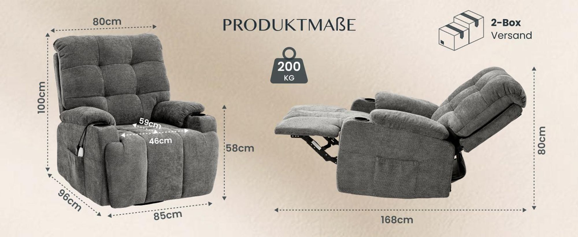 FLEXISPOT XR7 Elektrischer Relaxsessel, Massagesessel mit Heizfunktion, 360°drehbar, USB-Anschluss, 105°-165° verstellbar, belastbar bis 200 kg (Grau)