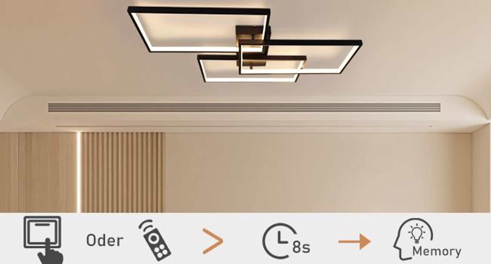 ZMH LED Deckenleuchte Schwarz Dimmbar mit Fernbedienung Wohnzimmer Deckenlampe  80CM 74W Modern Rechteck Metall für Schlafzimmer Kinderzimmer küchen