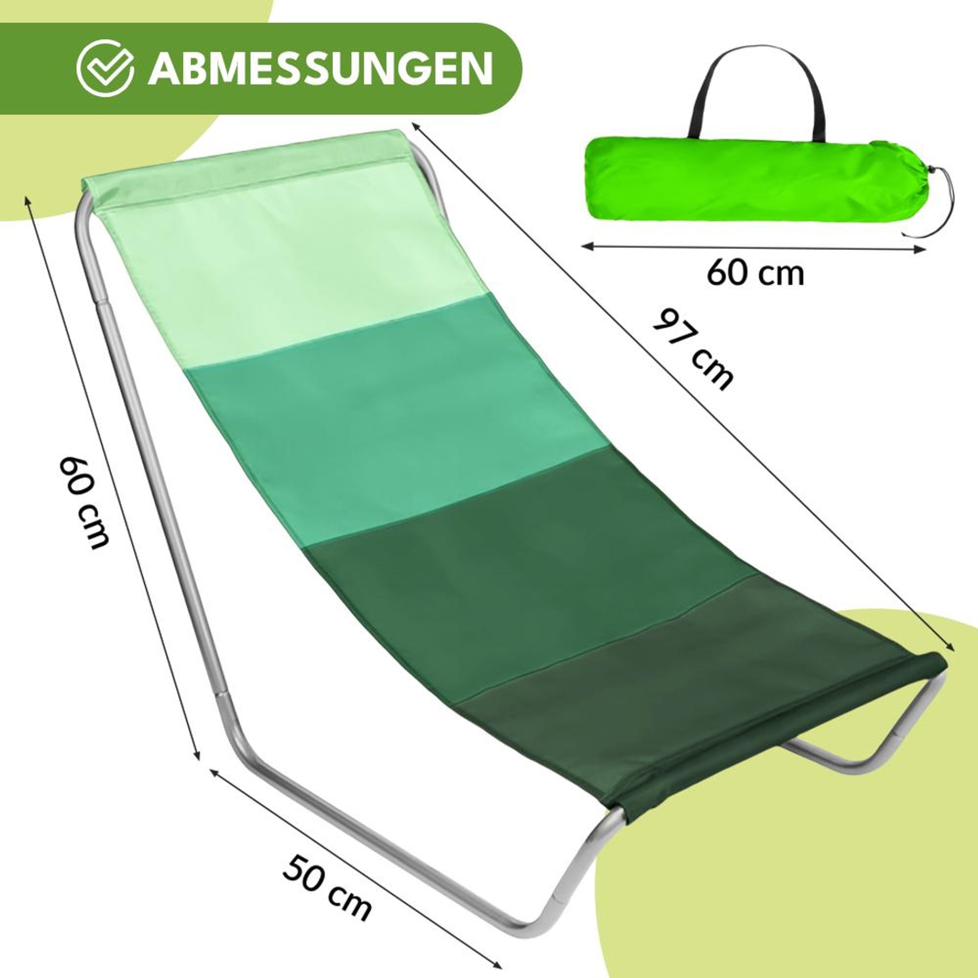 KRUMAD Strandliege klappbar mit Tragetasche – Sonnenliege faltbar aus schnelltrocknendem Stoff, leicht & tragbar – für Garten, Strand & Camping – Grün