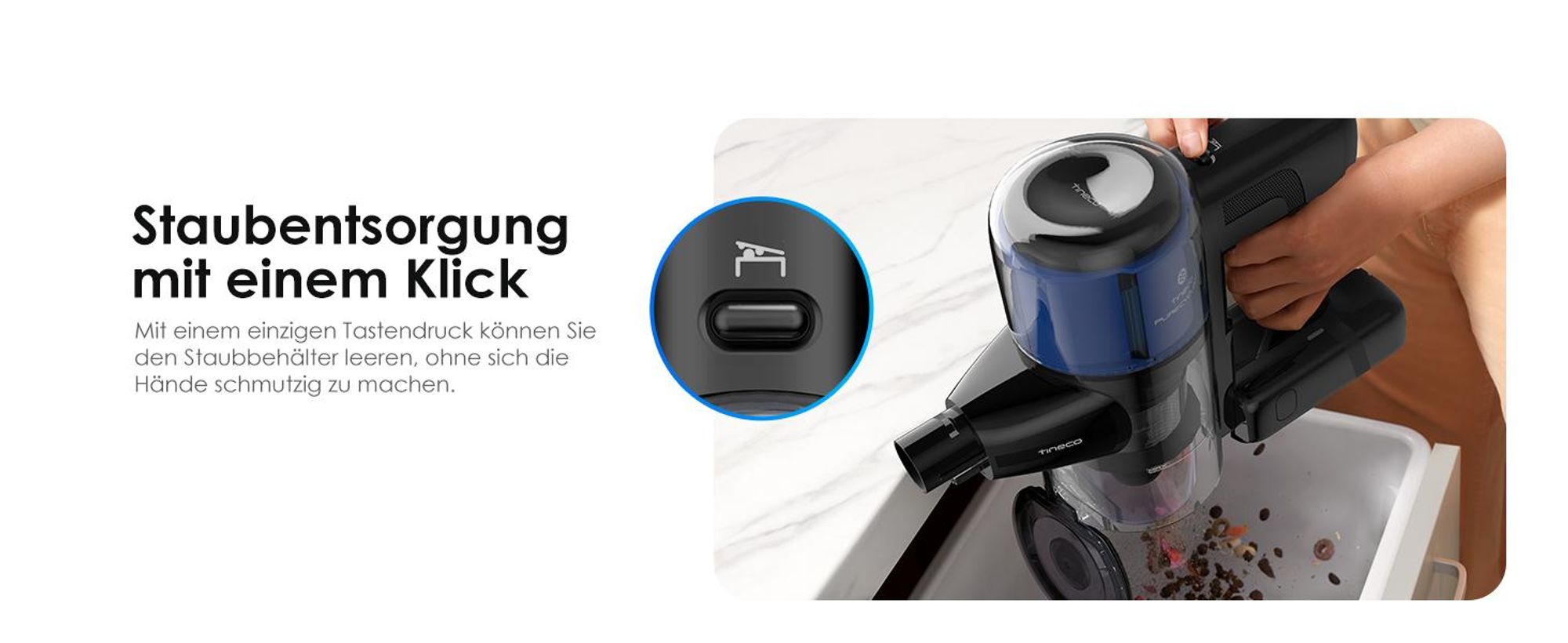 Tineco Pure ONE S30 Akku Staubsauger, 150AW Saugleistung, bis zu 65 Min. Laufzeit ZeroTangle-Bürste LED-Licht Kabelloser Handstaubsauger für Hartböden