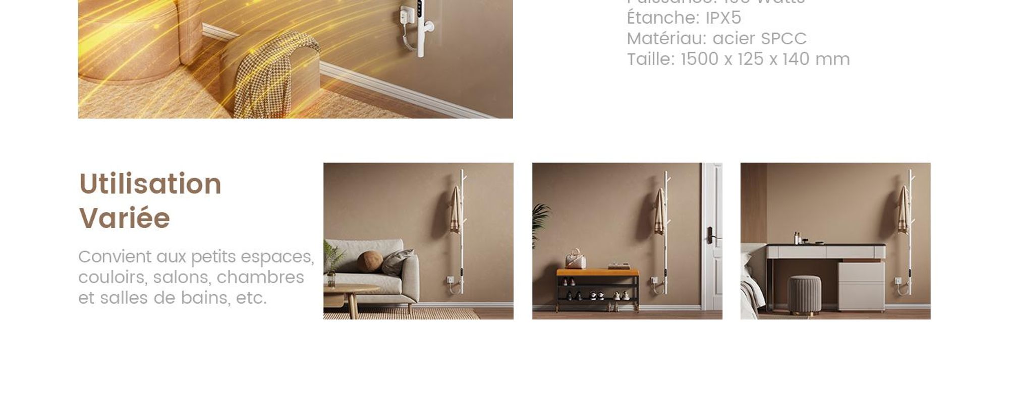 EMKE Sèche-serviettes électrique 100W Blanc, Design Arbre 150 cm, Écran LCD, Thermostat Intelligent WiFi & App, Minuterie, Chauffe-serviettes Design