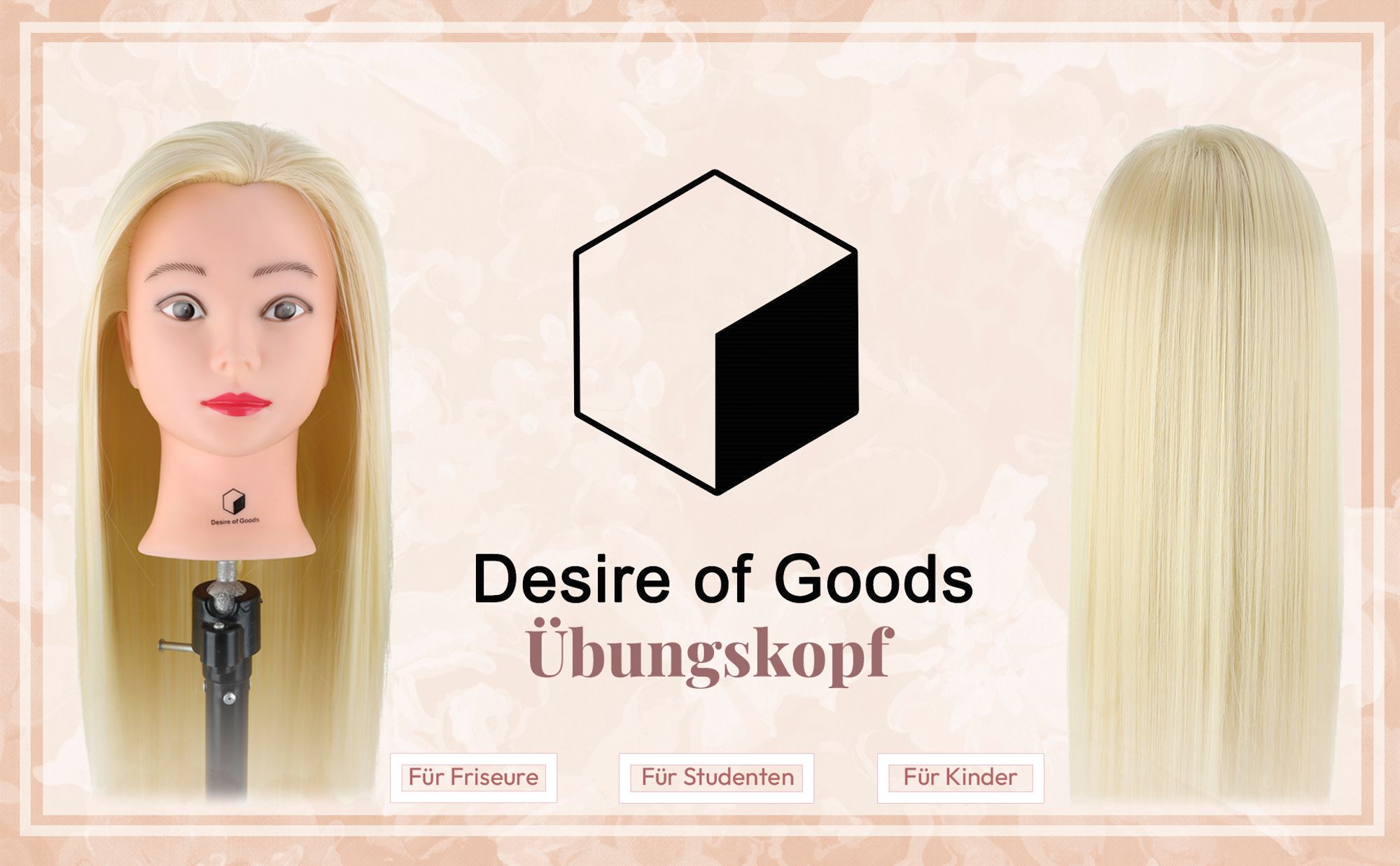 Desire of Goods Übungskopf Friseurkopf Weißblond – Tischklemme & Styling-Zubehör – Frisierkopf – Friseurskopf – 70 cm