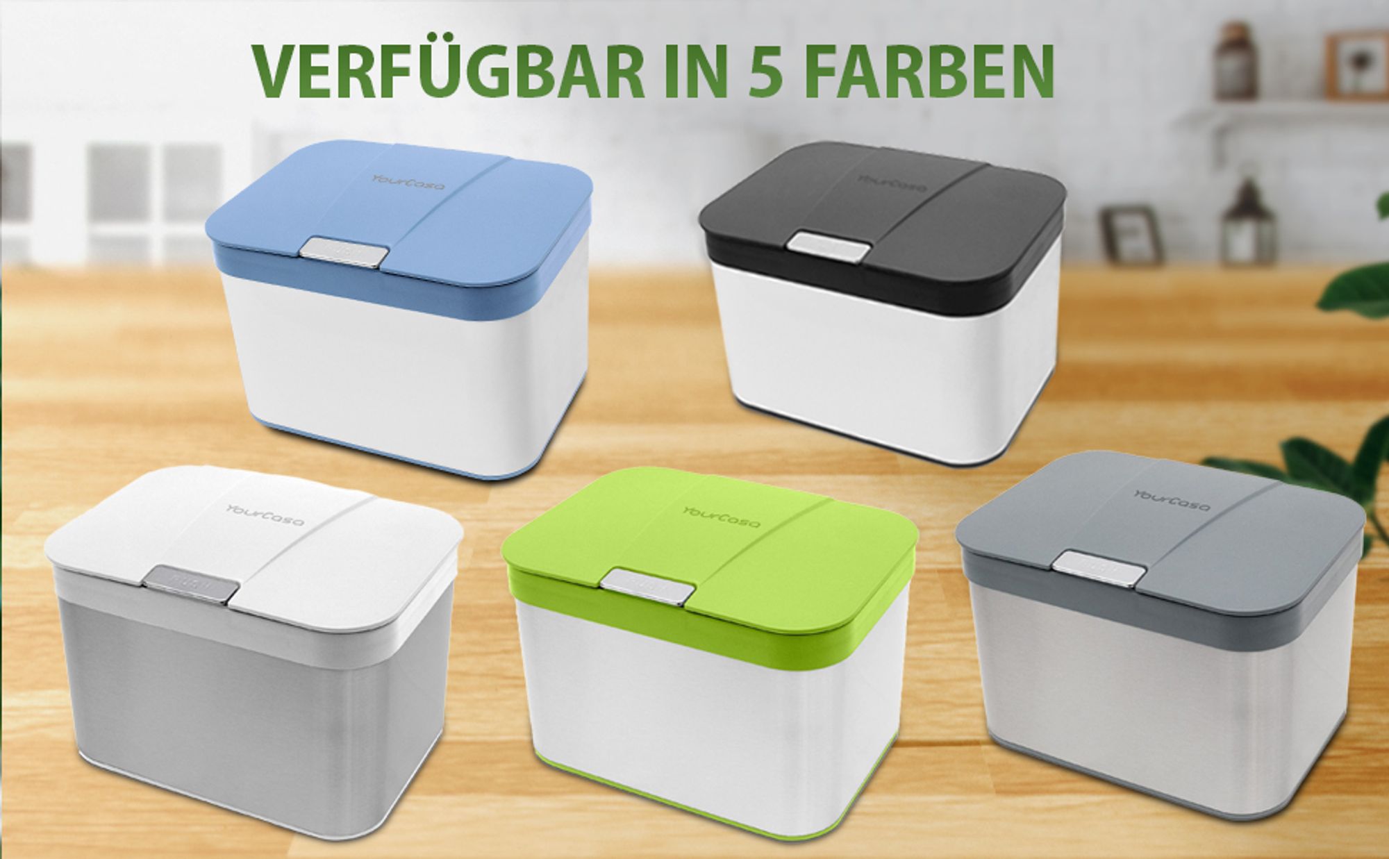 YourCasa® Biomülleimer Küche Edelstahl Komposteimer - 4,3L - für die Küche Grau