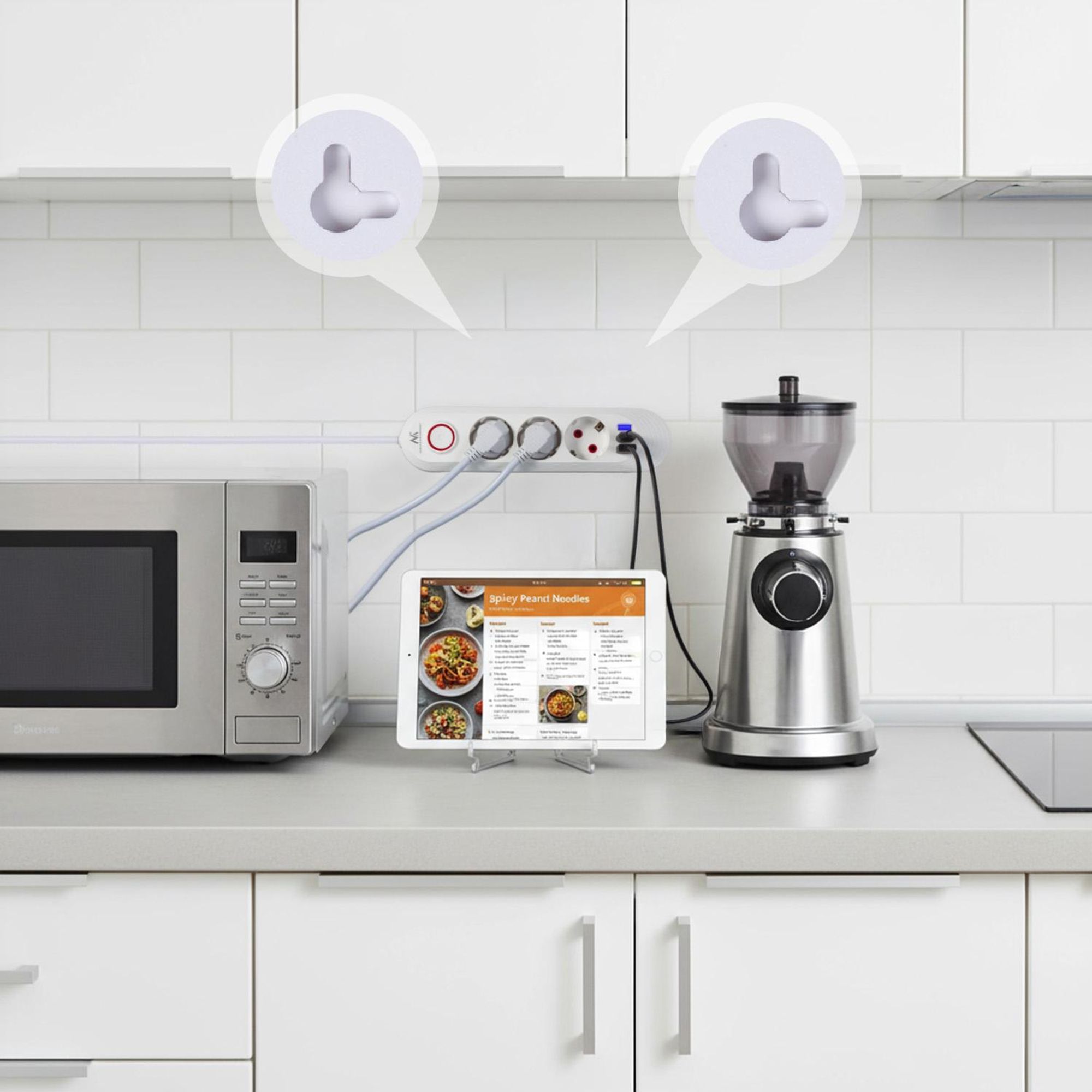 Maclean Steckdosenleiste 3-Steckdosen-Verlängerungskabel + 3xUSB 110-240V AC 50/60Hz 2,1A max 2500W 1,5m weiß MCE394 W