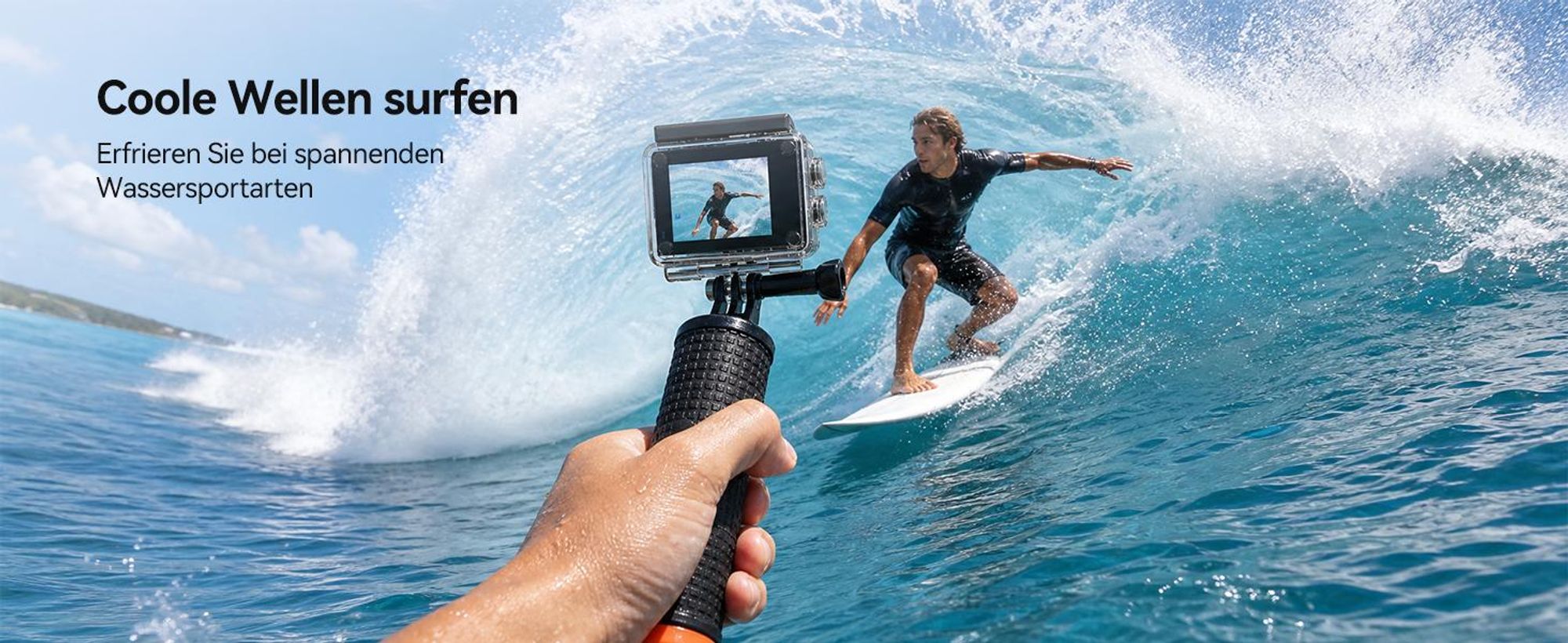 SVbony SVGO2 Action-Kamera 4K/30 fps IPX8 wasserdicht,30m,WLAN, EIS, 2,0-Zoll-Touchscreen, mit Auftriebsstange 2x1350mAh Akkus für Schnorchel, Surfen