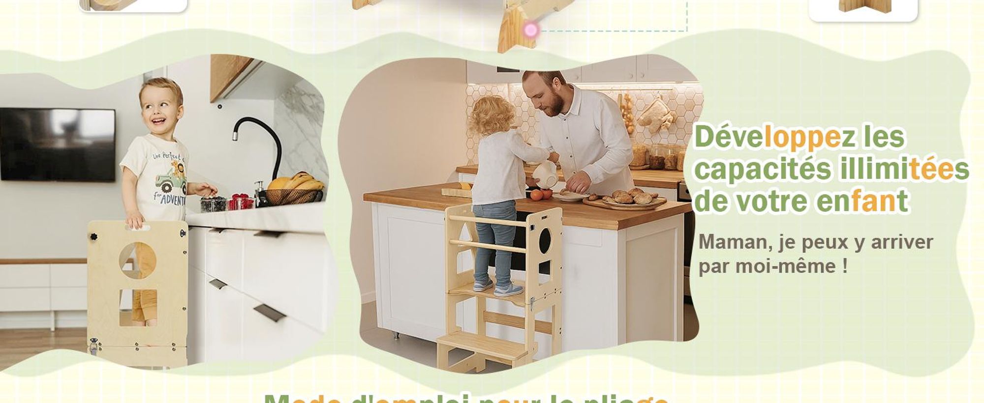 FCH Lernturm Für Kinder, Montessori Lernturm,  45 × 35 × 88cm, Fichtenholz + Mehrschichtplatte, Holzfarbe