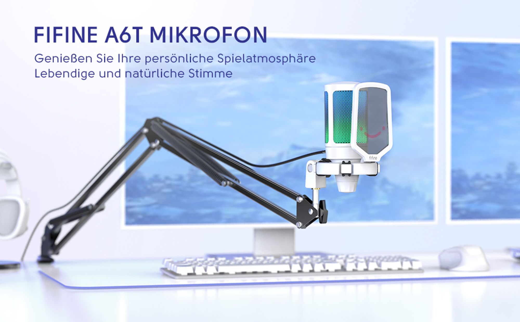 FIFINE Gaming Mikrofon PC mit Arm USB Microphone für Podcast Streaming Studio