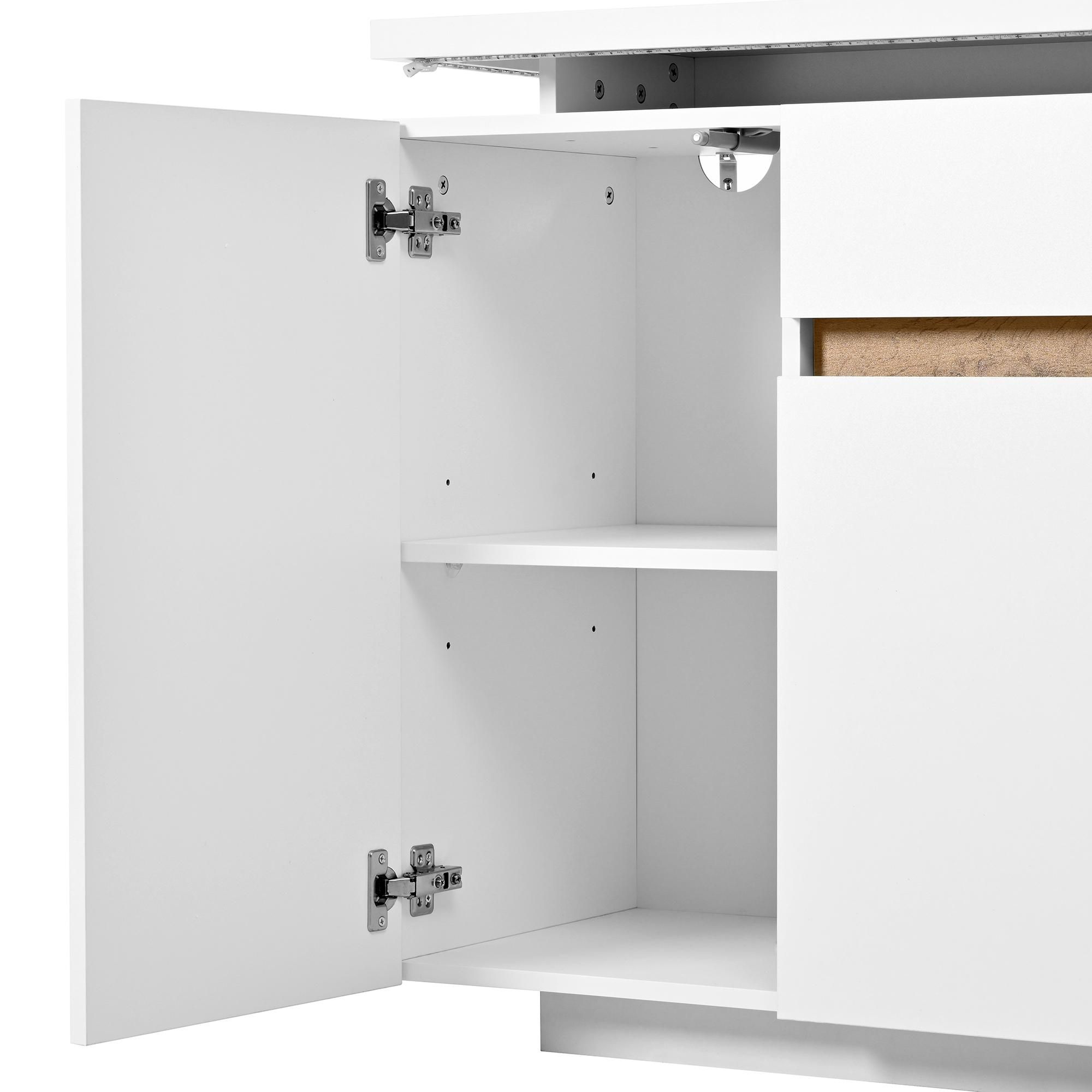 Merax Kommode Sideboard mit LED-Beleuchtung, 1 Schublade, 4 Türen, Viel Stauraum für Wohnzimmer, Flur oder Küche, Anrichte, Weiß, 140 x 40 x 80 cm