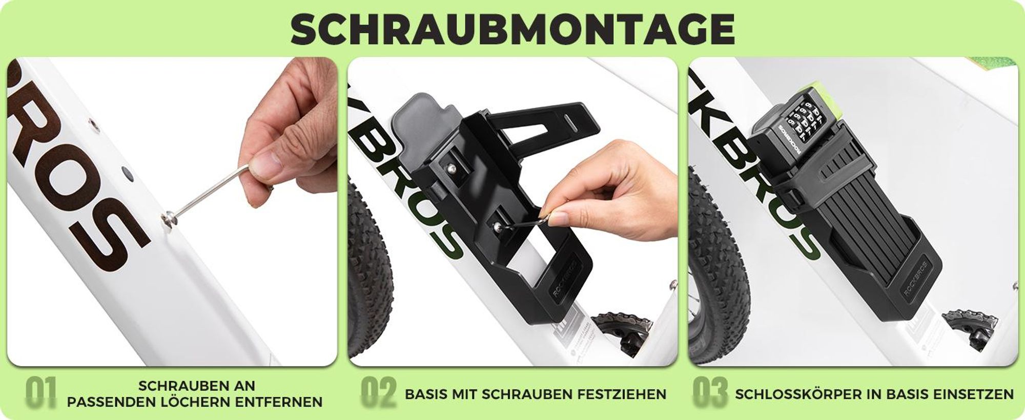 ROCKBROS Zahlenschloss Rostfrei mit Halterung, Faltschloss Fahrrad Diebstahlsicher, 8mm Extradicker Stahl, 120cm Fahrradschloss für Fahrrad