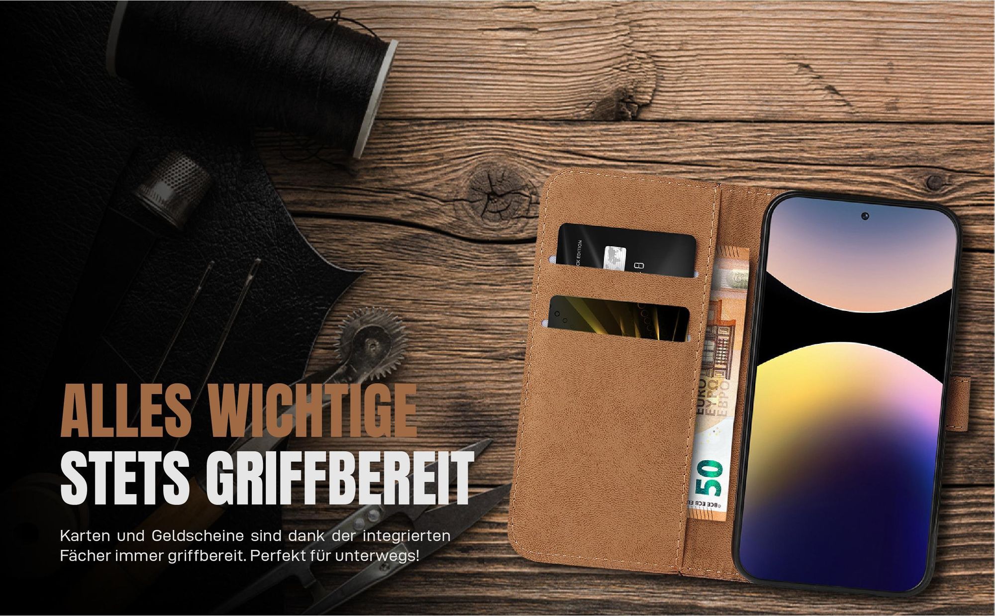 Klassische Schutzhülle für Xiaomi Redmi Note 14 mit Kartenfächern und Geldfach