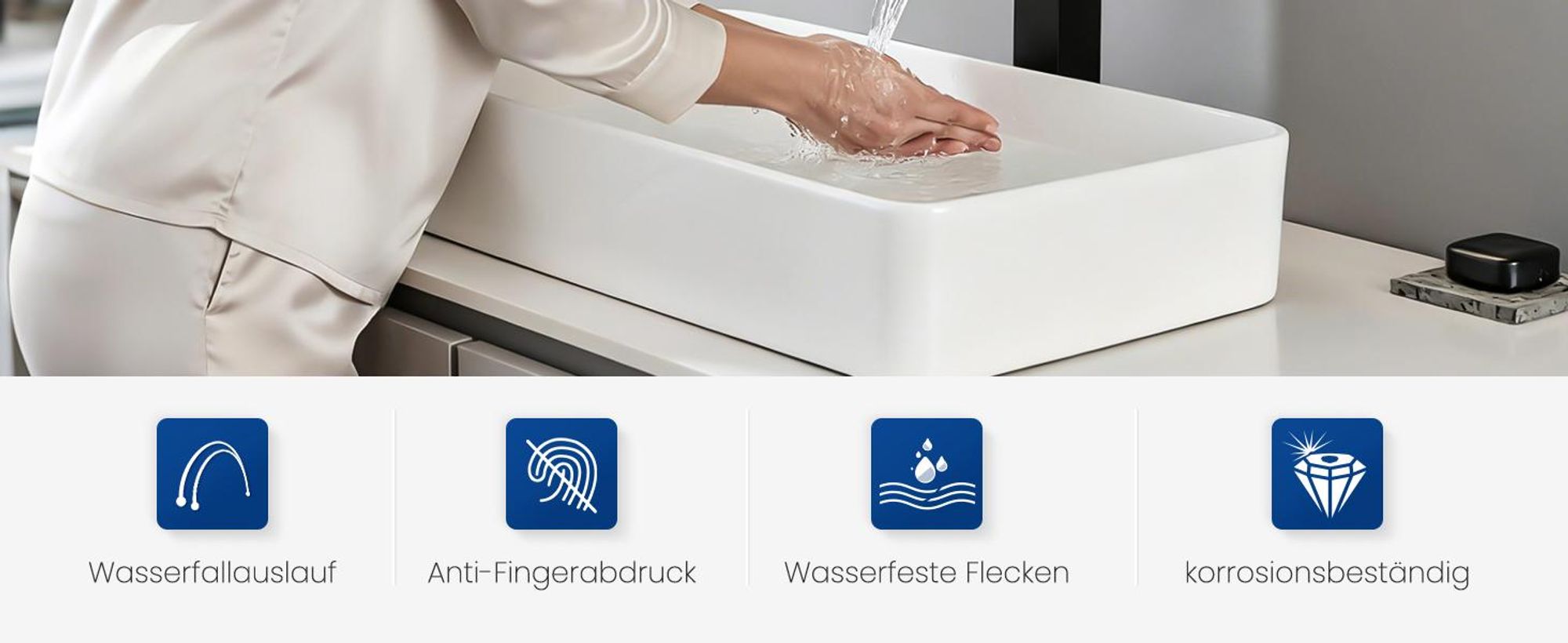 Cecipa Wasserfall Wasserhahn Bad Waschtischarmatur Matt Schwarz, hohe Waschbeckenarmatur für Aufsatzwaschbecken, Badarmatur Kalt Warm Mischbatterie L