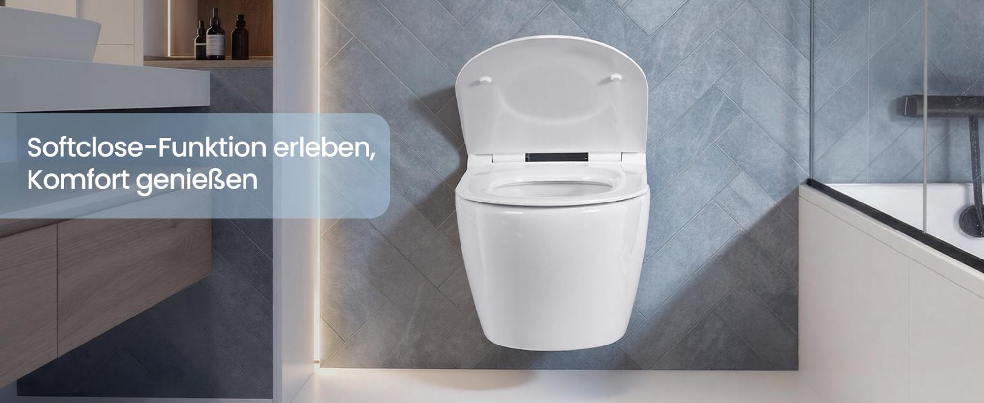 SONGMICS WC-Sitz lange D-Form, Absenkautomatik, abnehmbarer Toilettendeckel, Griff, einfache Montage, bis 300 kg, weiß