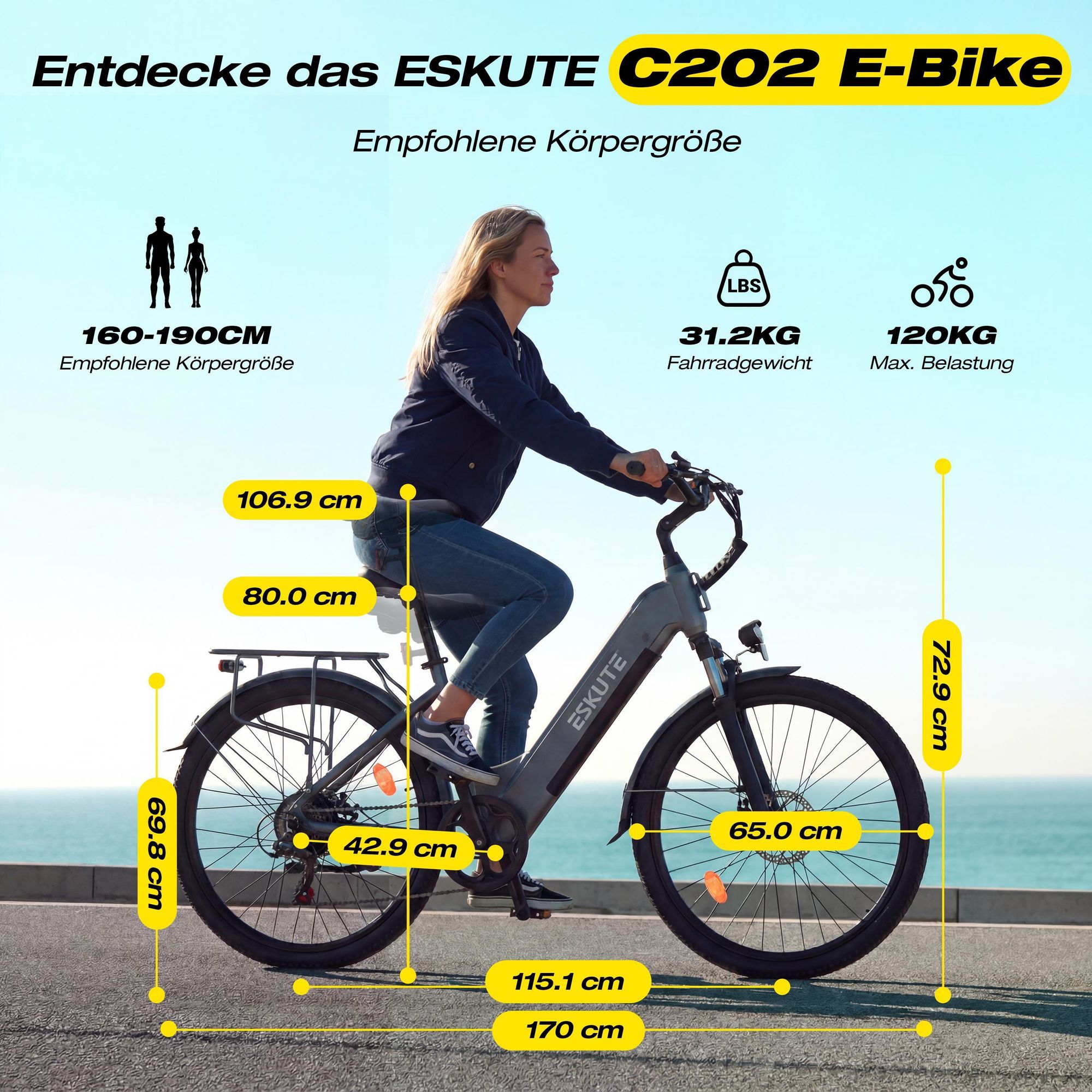 ESKUTE C202 Bicicletta Elettrica 250W 48V17.5Ah 26" - Grigio