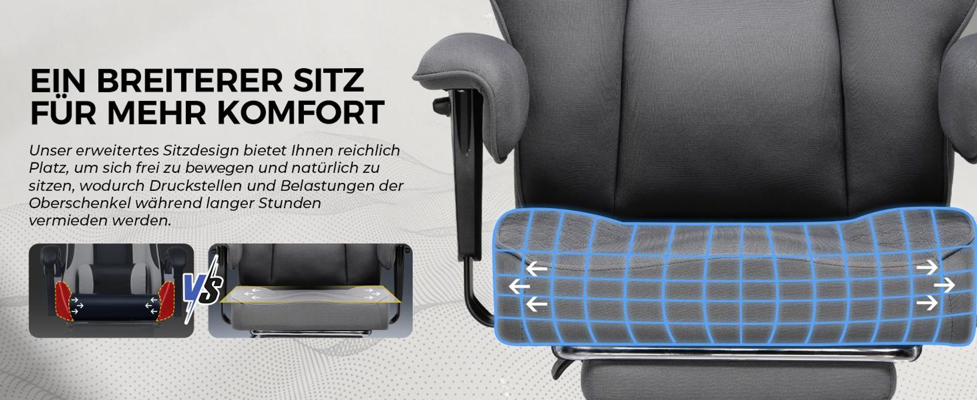 GTPLAYER Gaming Stuhl, breiter Bürostuhl aus Hochwertigem Stoff, Ergonomischer PC-Stuhl, Verstellbarer und Drehbarer Schreibtischstuhl mit Fußstütze,