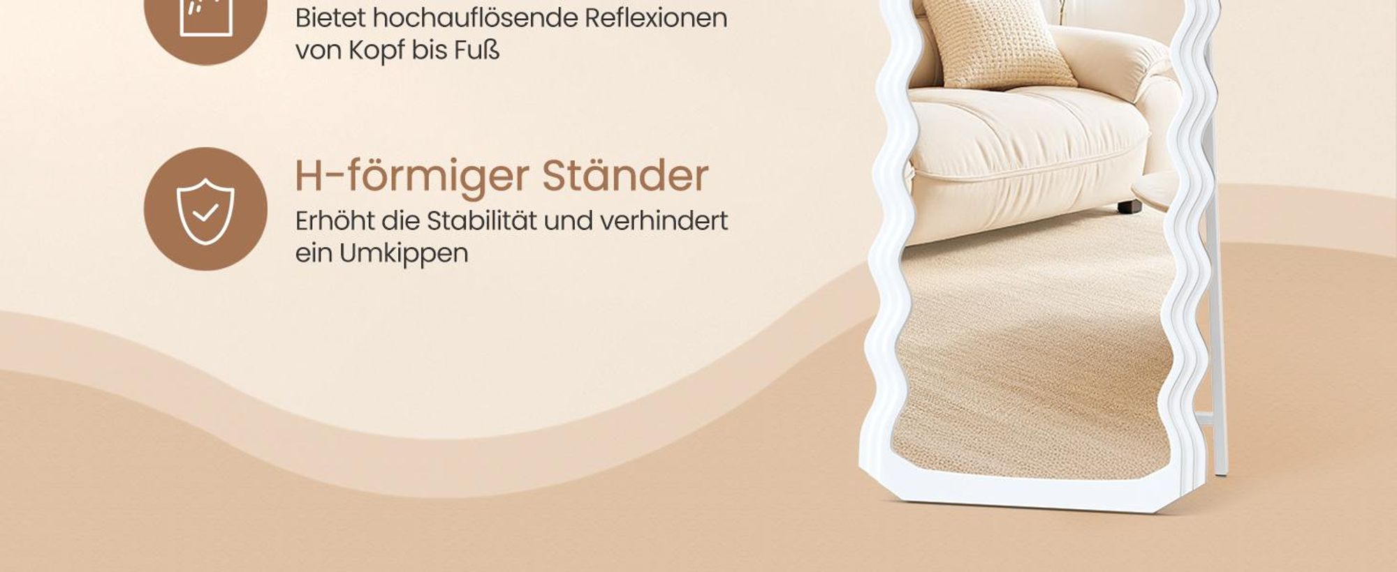 SONGMICS Ganzkörperspiegel, 160 x 50 cm, Standspiegel, wellenförmiges Design