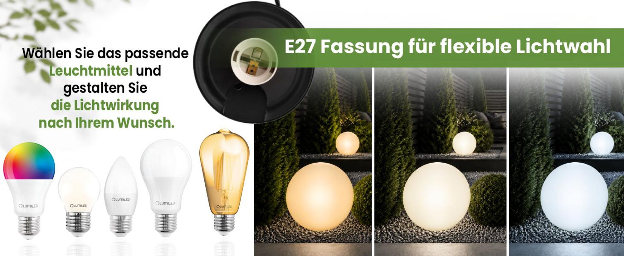 LUMILED Milchig Kugelleuchte 30cm Außen Außenkugelleuchte Kugellampe Weiß Gartenkugel Kugel Wegeleuchte IP44 E27 Fassung Anschlusskabel 1,95 m