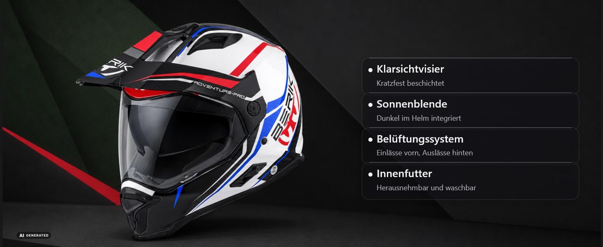 Berik MX313 Volstom Adventure Pro Enduro Helm, grau/blau, M