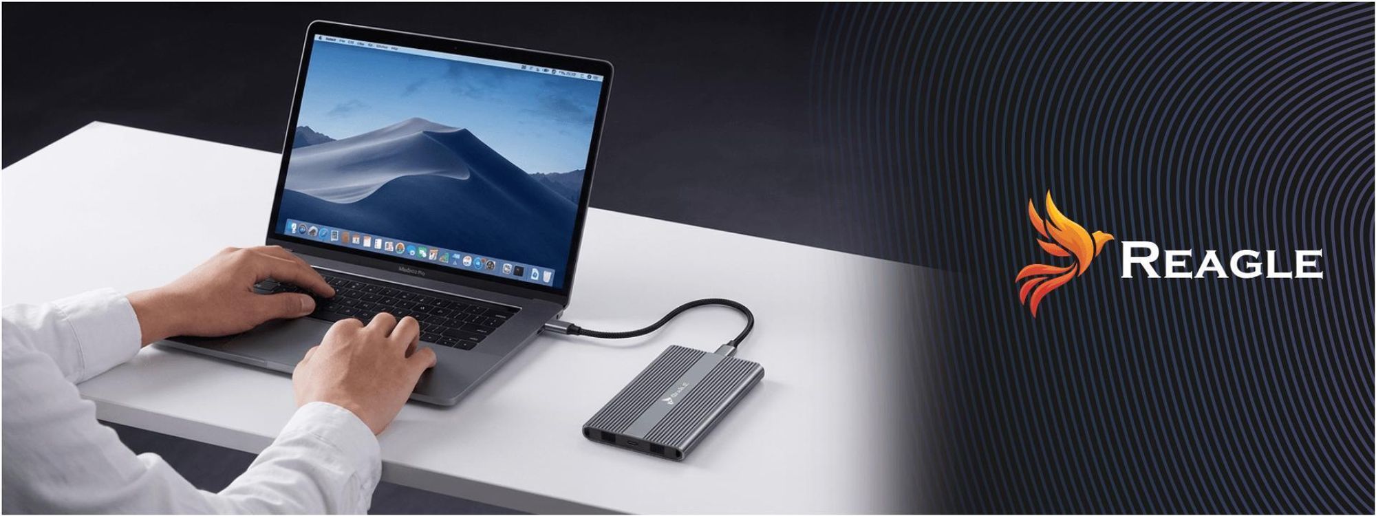 Reagle NVMe M.2 SSD Gehäuse Dual USB-C 3.2 10Gbps PCIe Adapter für 2x M2 SSD Aluminium Tool-Free kompatibel Windows Mac Linux