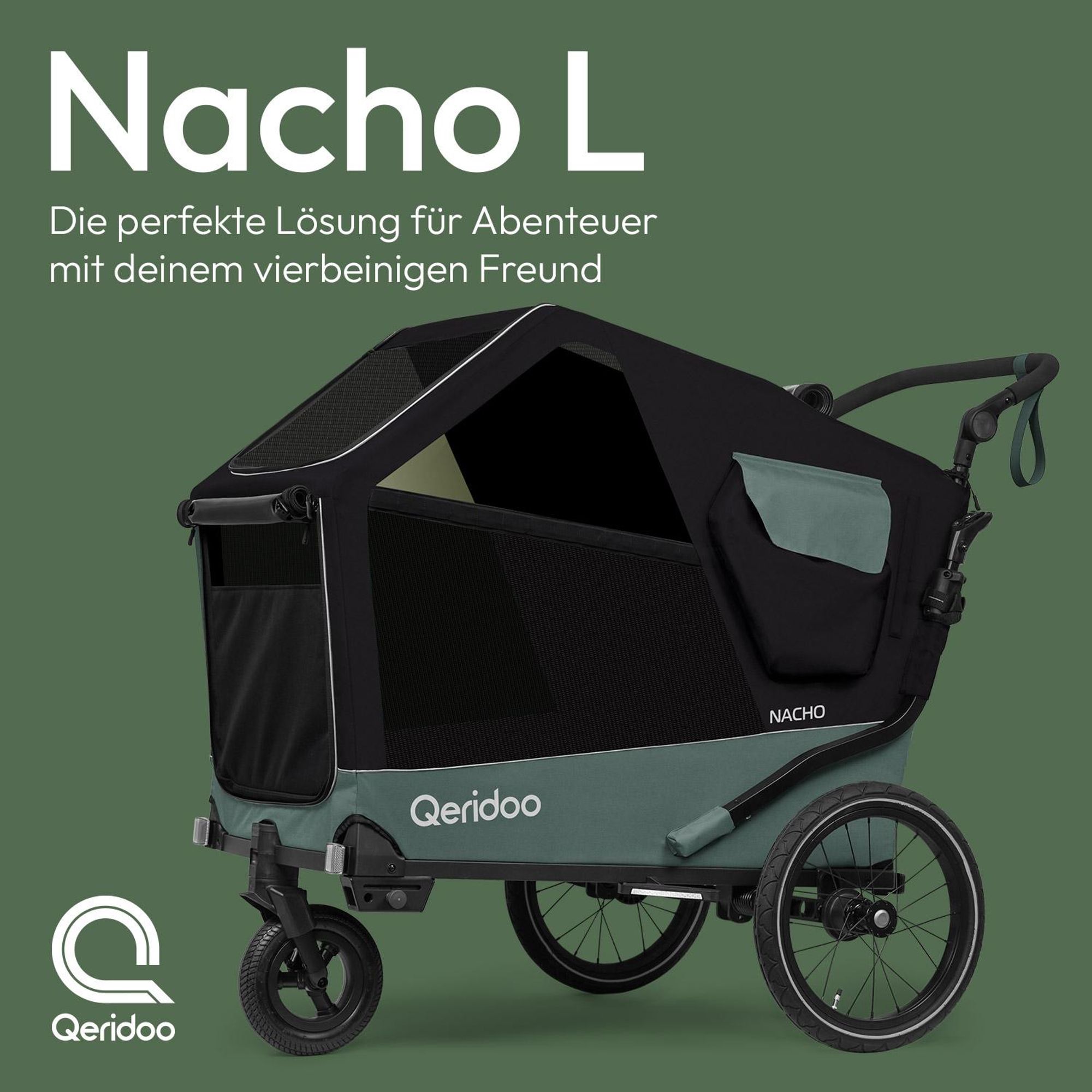 Qeridoo Nacho Hundeanhänger Größe: L | Farbe: Green