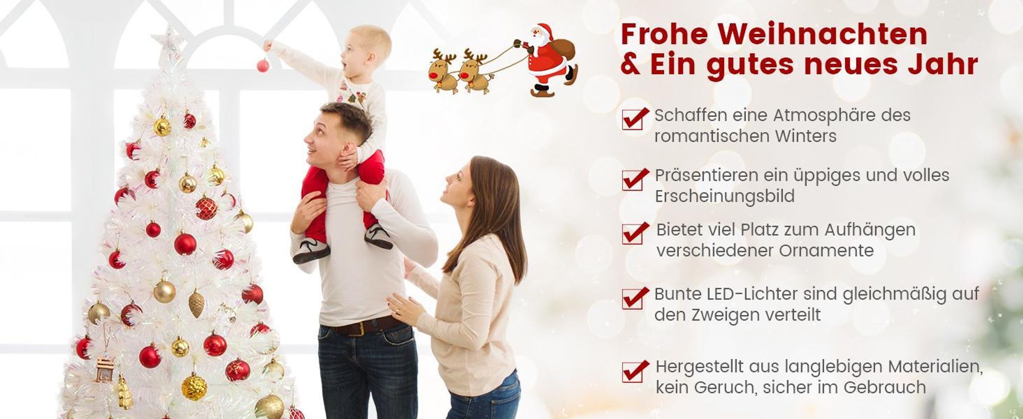 COSTWAY Weihnachtsbaum Künstlich mit Beleuchtung, Tannenbaum mit bunten LED-Lichtern & Glasfaser & Sternspitze, Christbaum für Zuhause Büro Geschäfte Hotels, Weiß (120 cm)