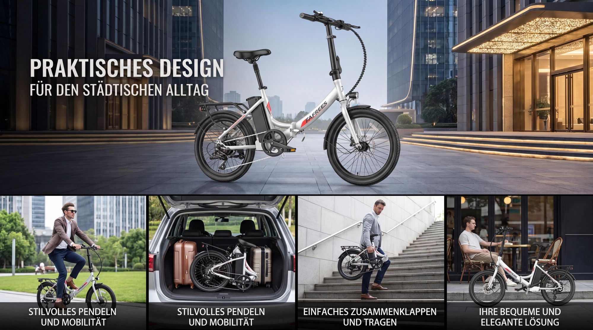 20" E-Bike 155 - 195 cm Rostfreie Aluminiumlegierung 36 V 16,75 Ah 603 Wh bis zu 110 - 130 km Wasserdicht IPX4 mit 7 Gang, Weiß