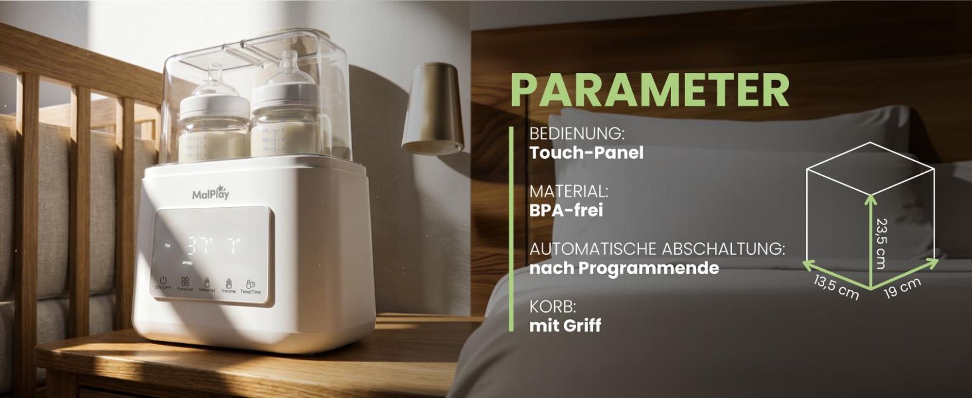 Flaschenwärmer für 2 Flaschen mit Sterilisator Auftauen Warmhalten 7/24 Std Babykostwärmer