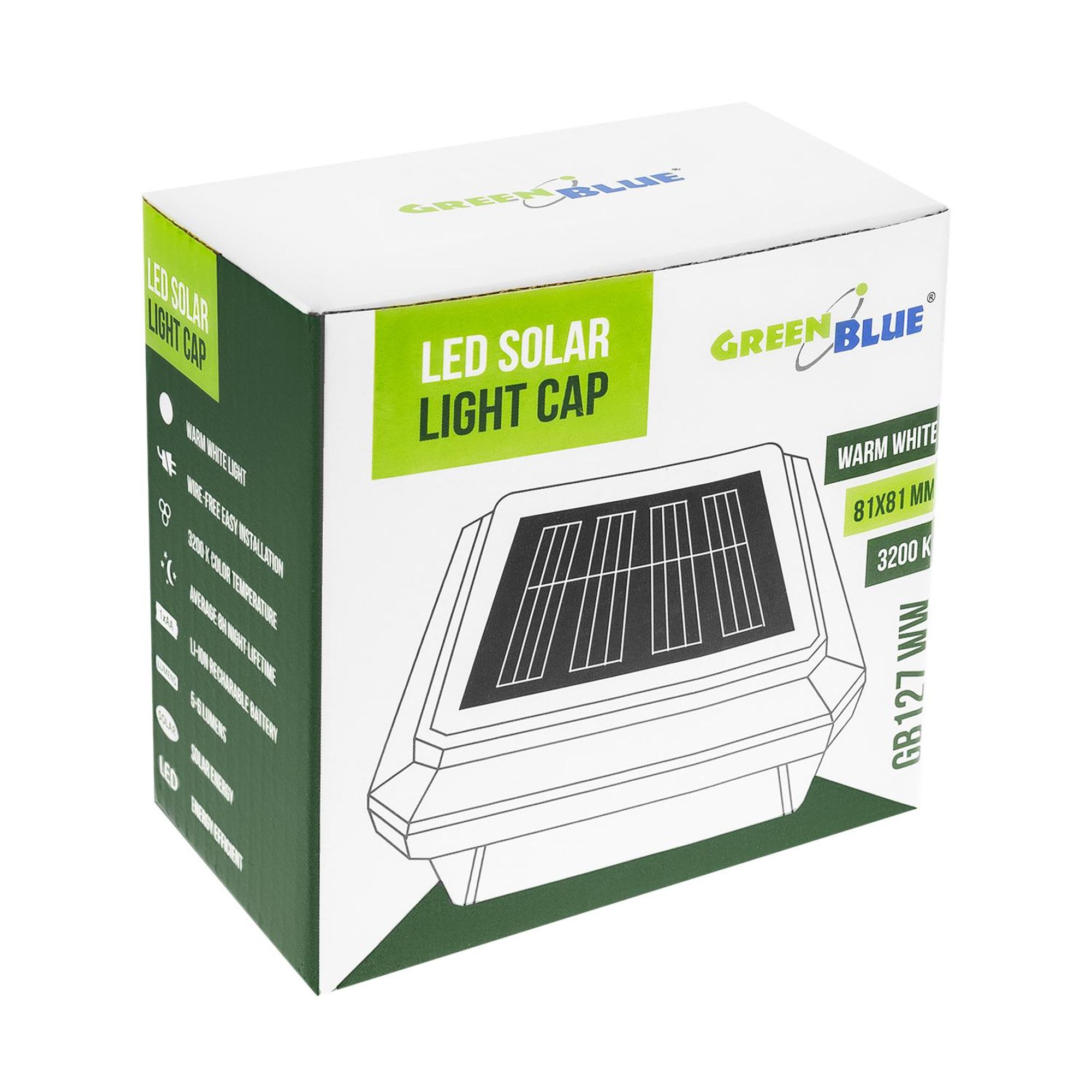 2x GreenBlue LED-Solarlampe für Pfosten 80 x 80 mm Briefumschlag-Abdeckung 3200 K GB127 WW