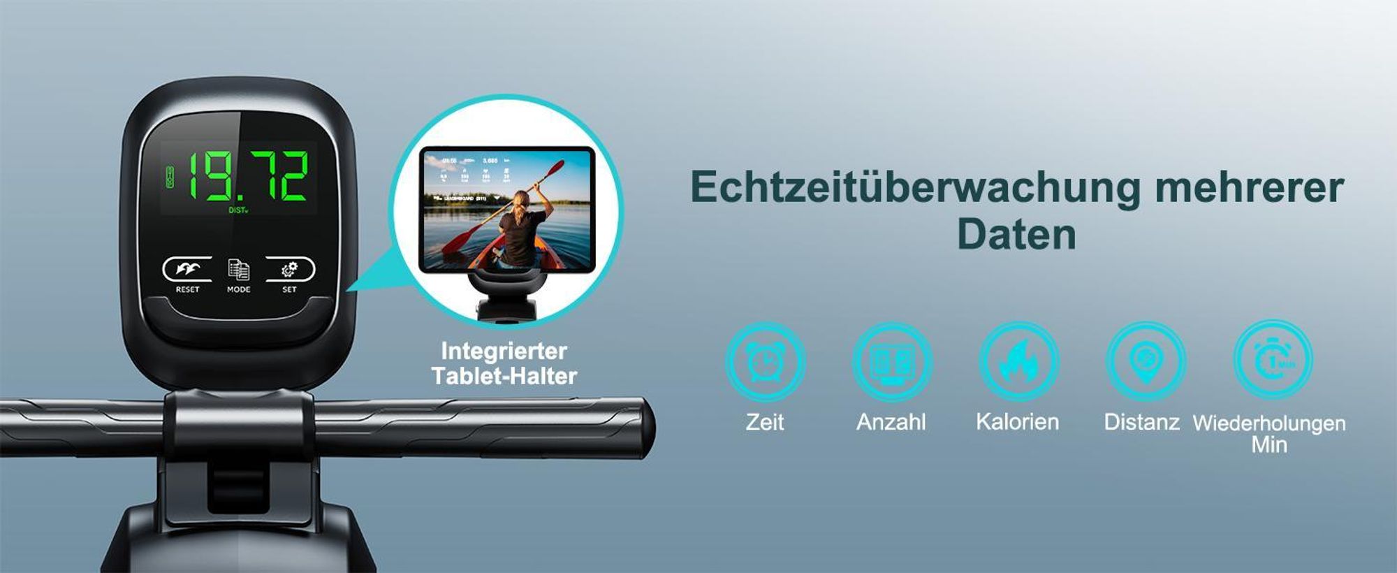 Riksion Rudergerät für Zuhause mit Magnet-Fitnesstrainer, APP & LCD, Rudergerät 16 Stufen Widerstand, Indoor-Gerät für das Home-Gym, 160 kg Kapazität