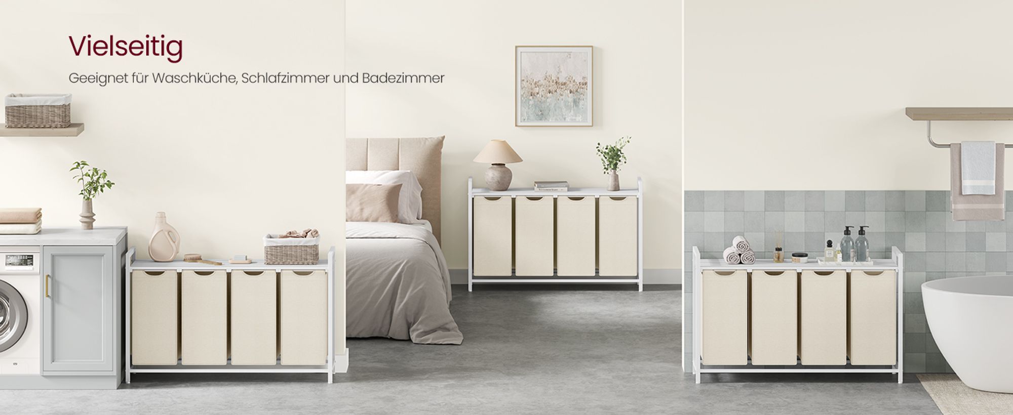 VASAGLE Wäschekorb 4 Fächer, Wäschesammler mit Ablage, Wäschebox, Metallrahmen