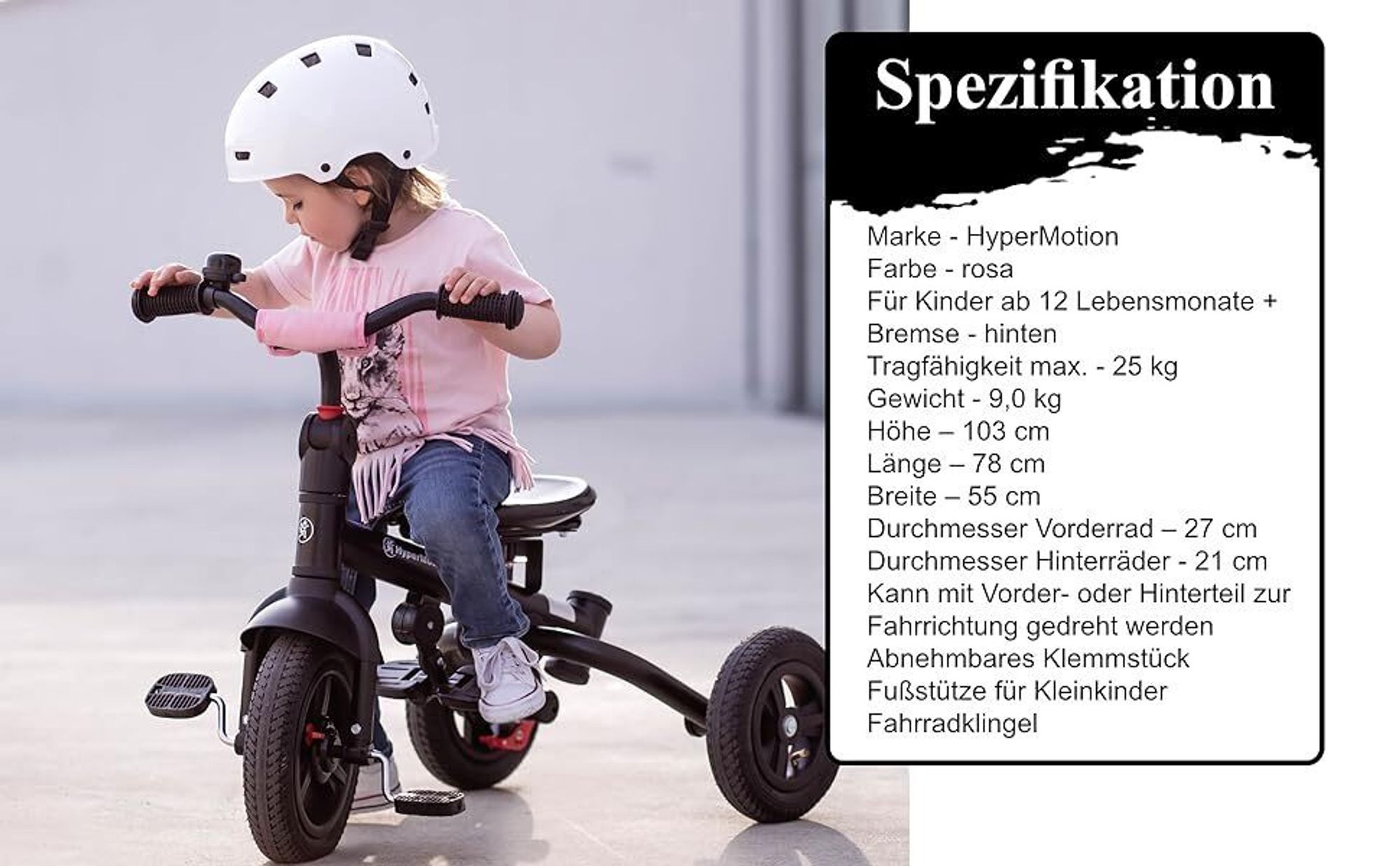 Klappbares Dreirad mit aufpumpbaren Rädern und drehbarem Sitz – Grau