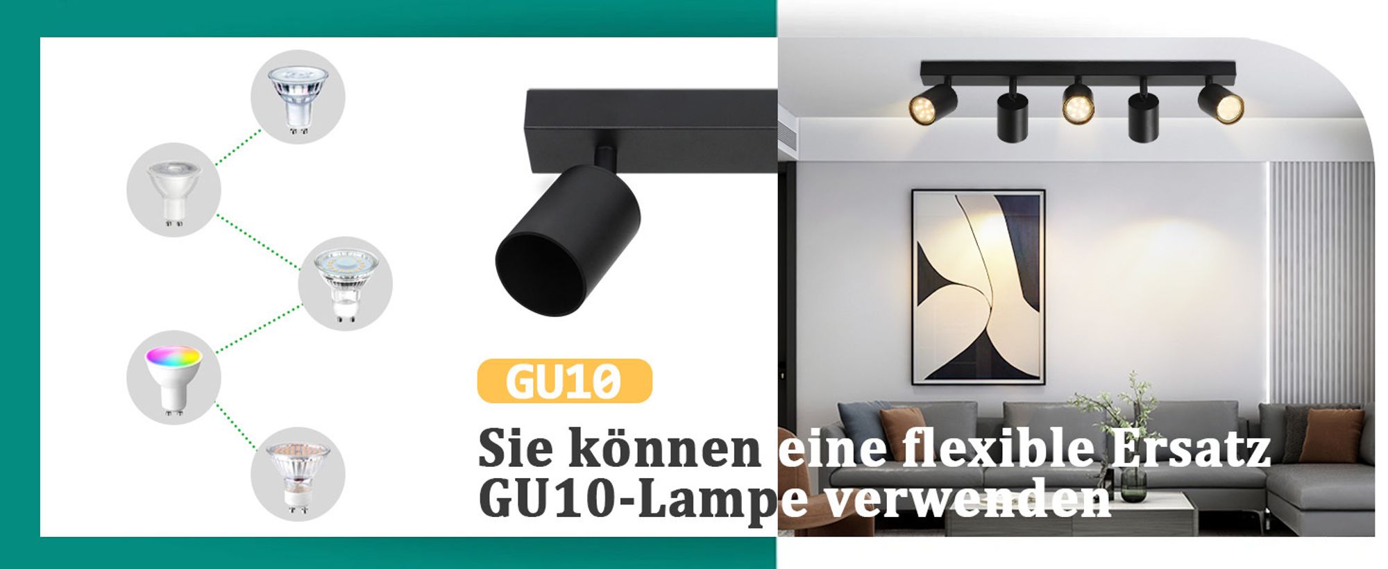 ZMH LED Deckenleuchte Schwarz 5 Flammig Deckenlampe Deckenstrahler Modern GU10 Metall Deckenspots Schwenkbar 350° für Wohnzimmer Schlafzimmer Flur