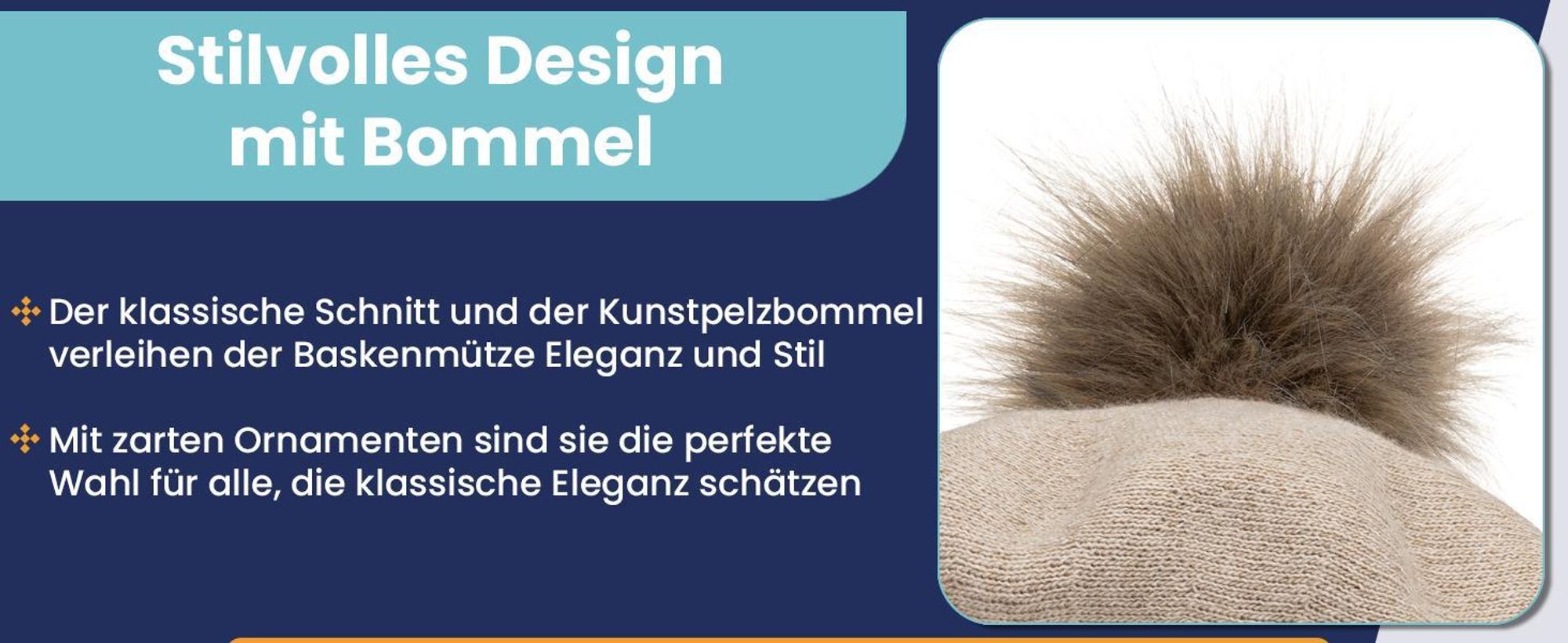 Vivisence Baskenmütze Damen mit bommel Universalgröße - Mütze Damen Elegant Frauen Strickmütze herbst warm Kopfbedeckung klassisch Wintermütze - Beige