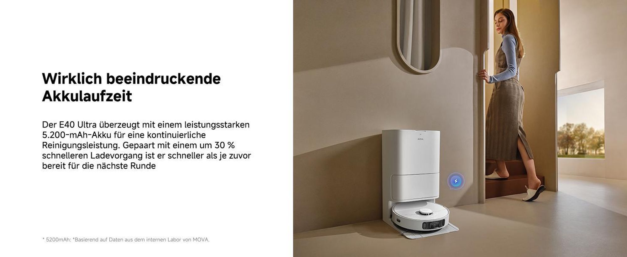 MOVA E40 Ultra Set, Saugroboter mit Wischfunktion, 19000 Pa, All-in-One-Station, 75 Tage Reinigung, inkl. extra 1L Reinigungsflüssigkeit