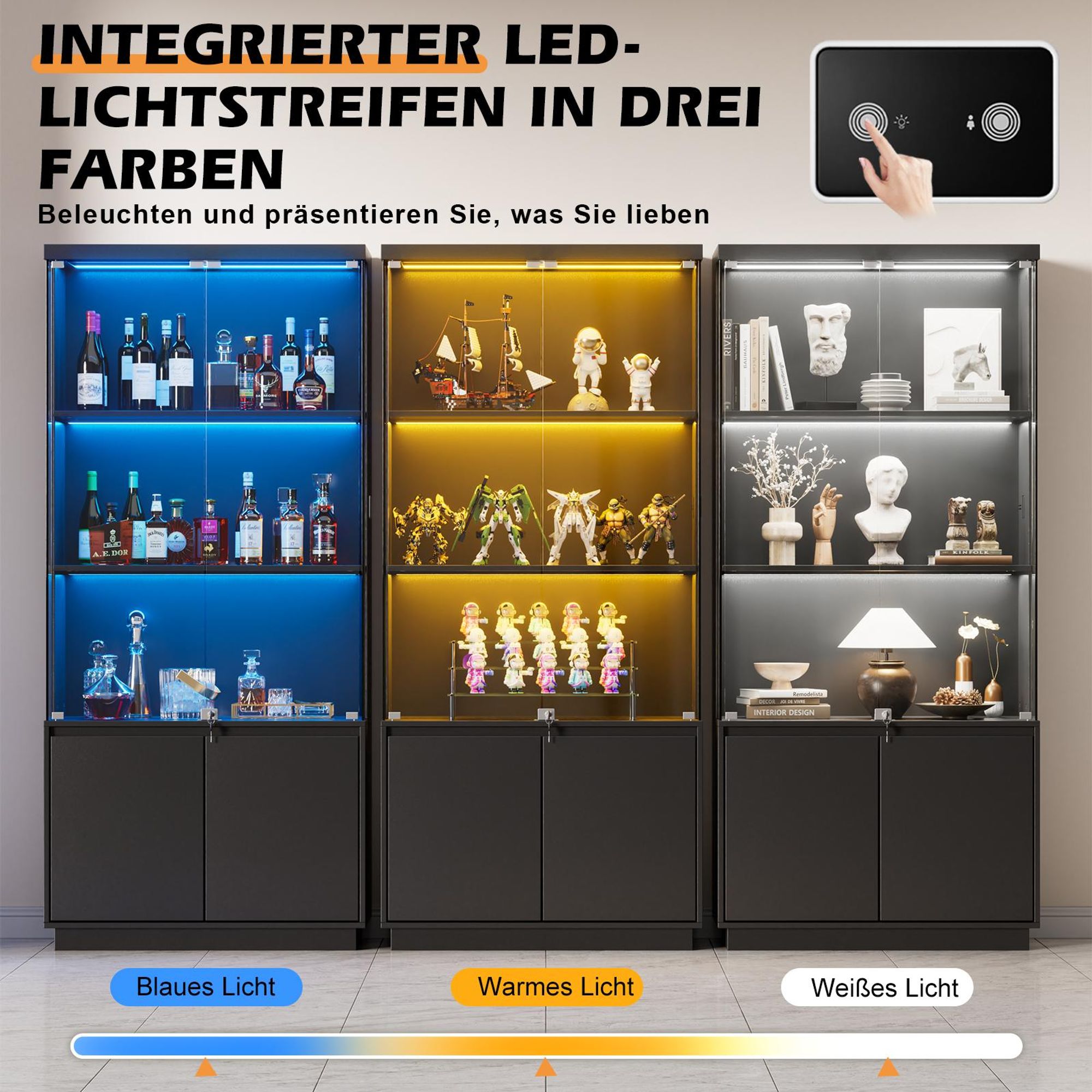 Glasvitrinen mit LED beleuchtung und menschlicher Sensor, 75x38x180cm