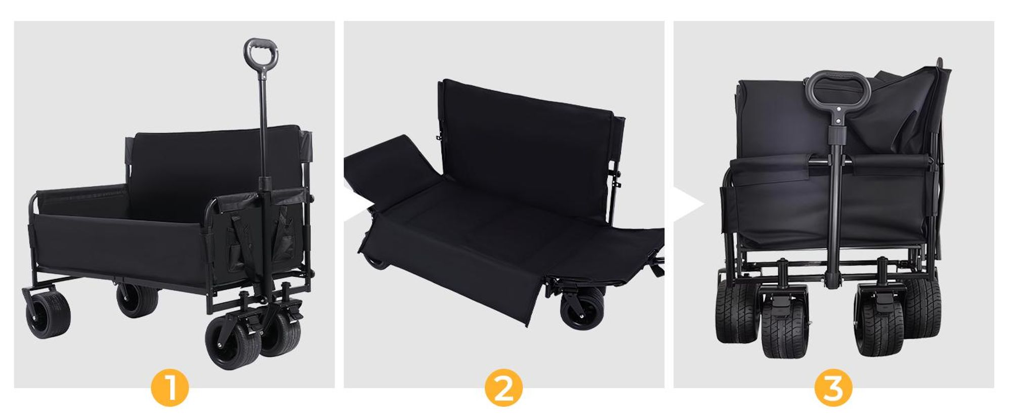 Faltbarer Bollerwagen 3-in-1 mit Sofa- & Liegefunktion, bis 380 kg, klappbar, verstellbare Rückenlehne, gepolstert, für Camping, Garten, Strand